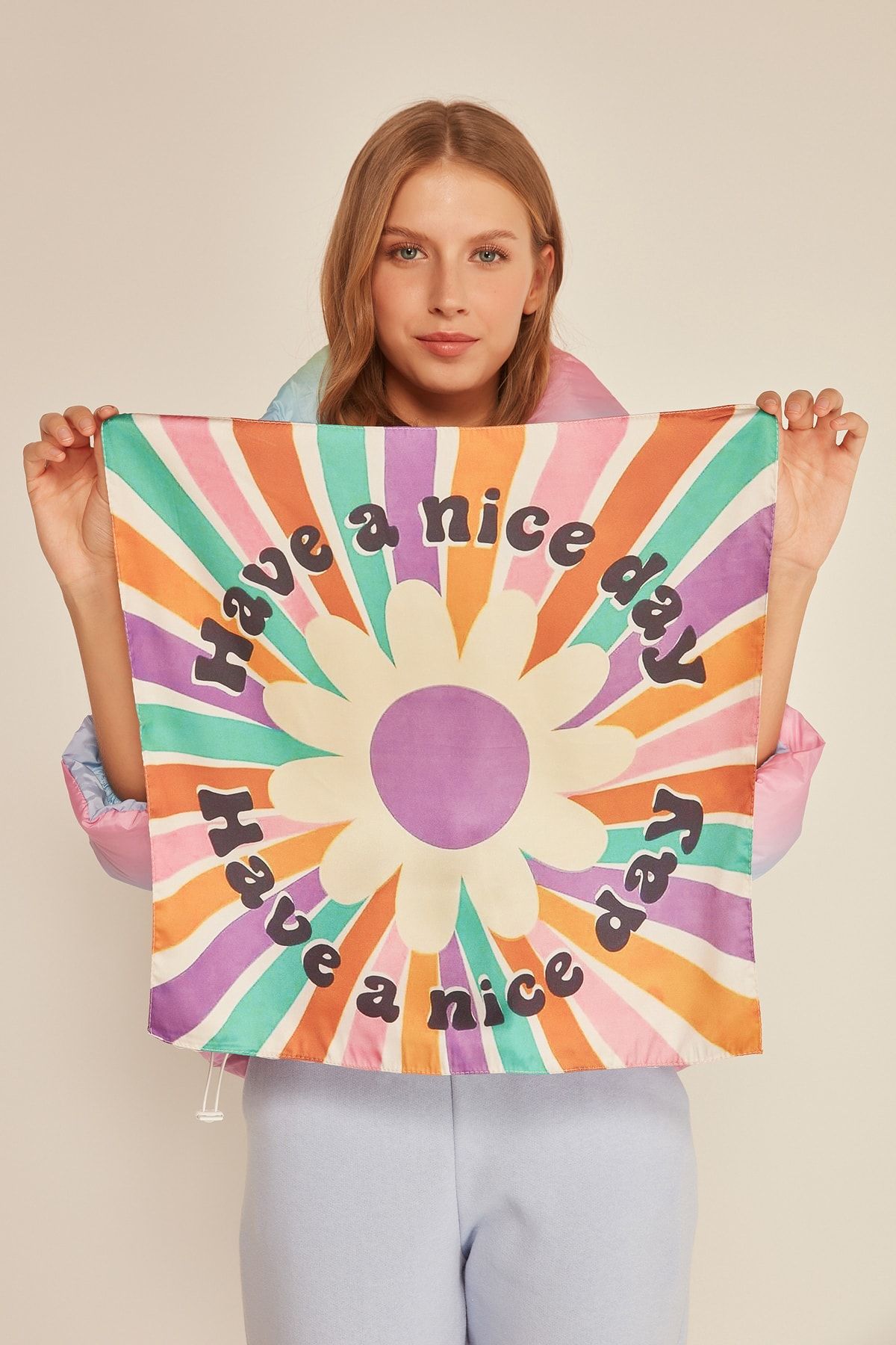 YLondon 13781 Have A Nice Day Baskılı Bandana Fular