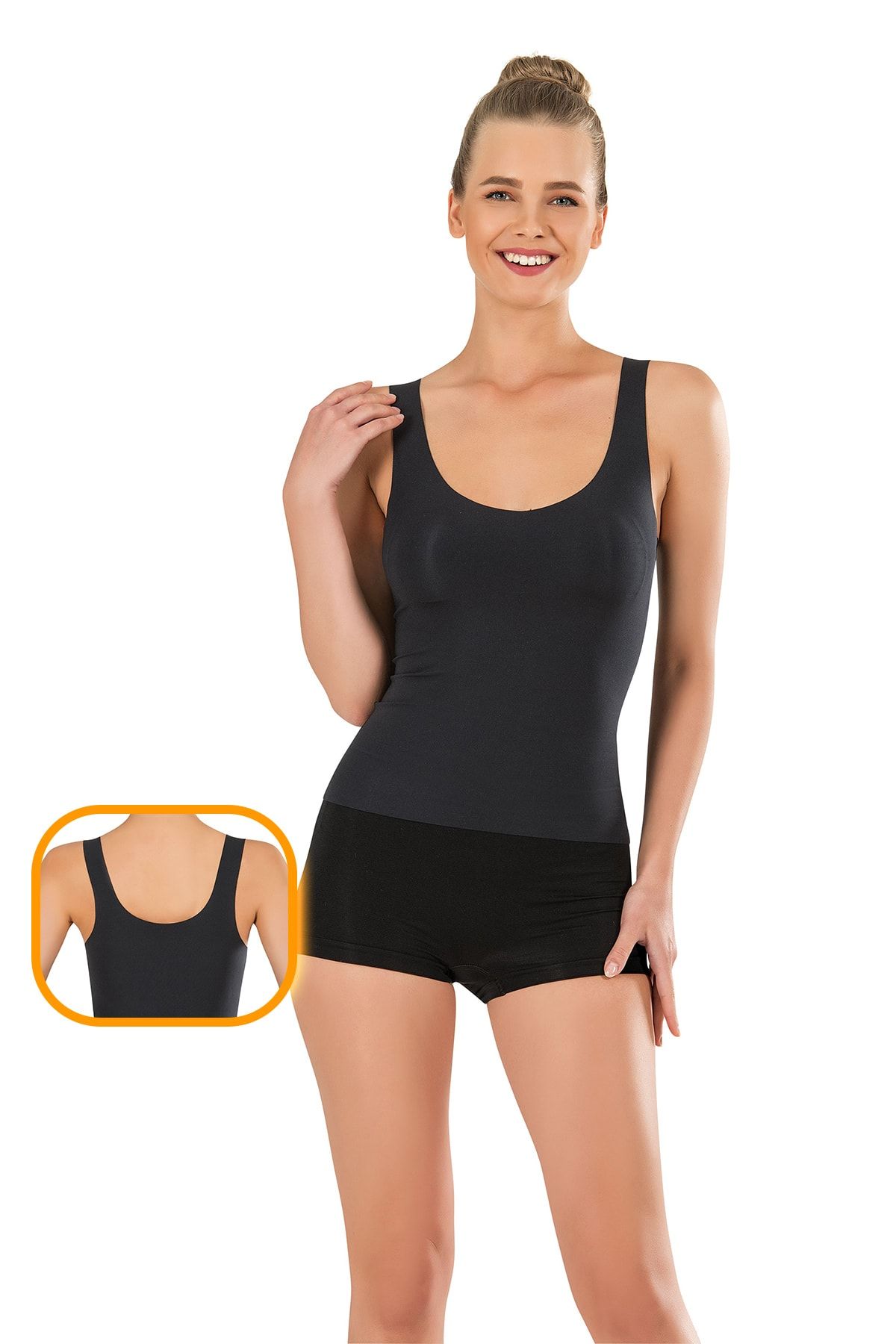 TrendyCozy Lazer Kesim Kalın Askılı Atlet Toparlayıcı Iz Yapmaz Siyah-beyaz-ten 3'lü