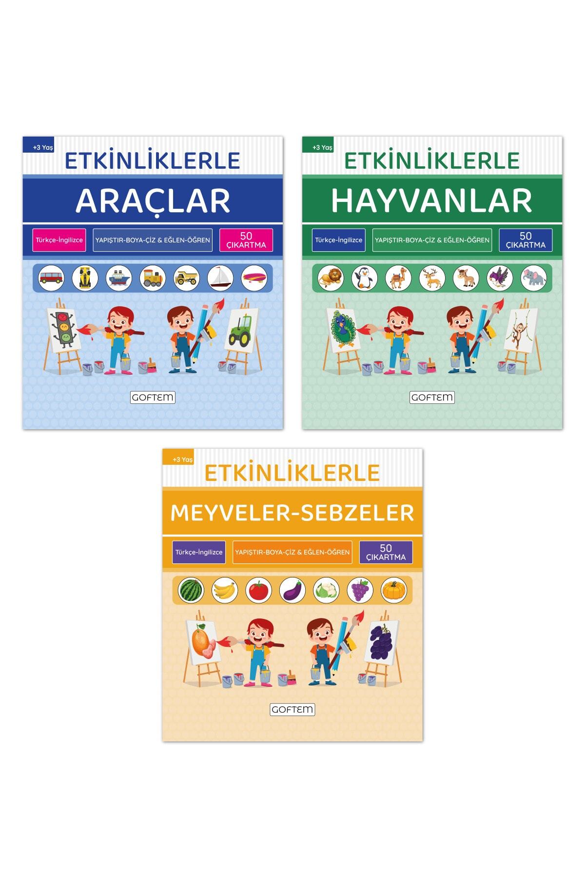 GOFTEM Etkinliklerle Öğreniyorum Seti - Türkçe Ingilizce - 150 Çıkartma - 72 Sayfa - 3 Kitap / 3 4 5 6 Yaş