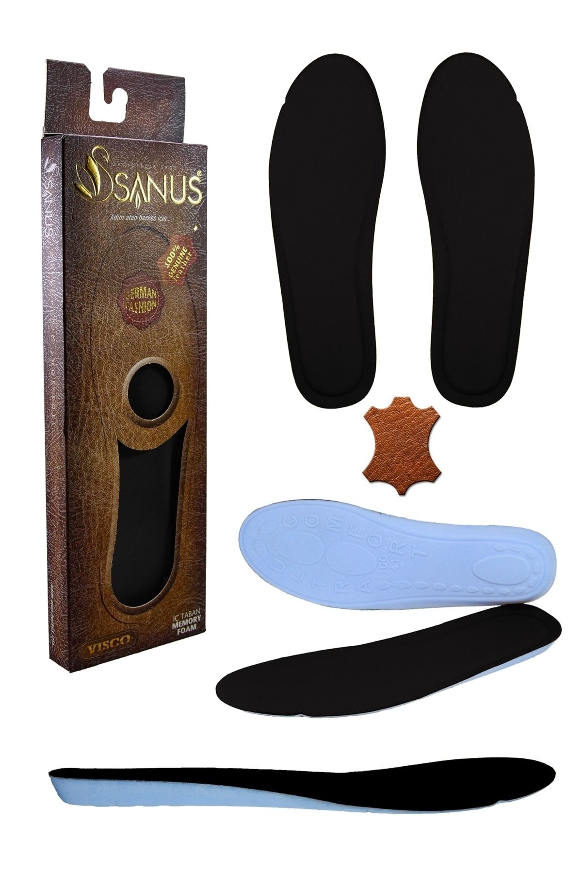 SANUS 100 Model Visco Memory Foam Spor Siyah Hakiki Deri Tabanlık