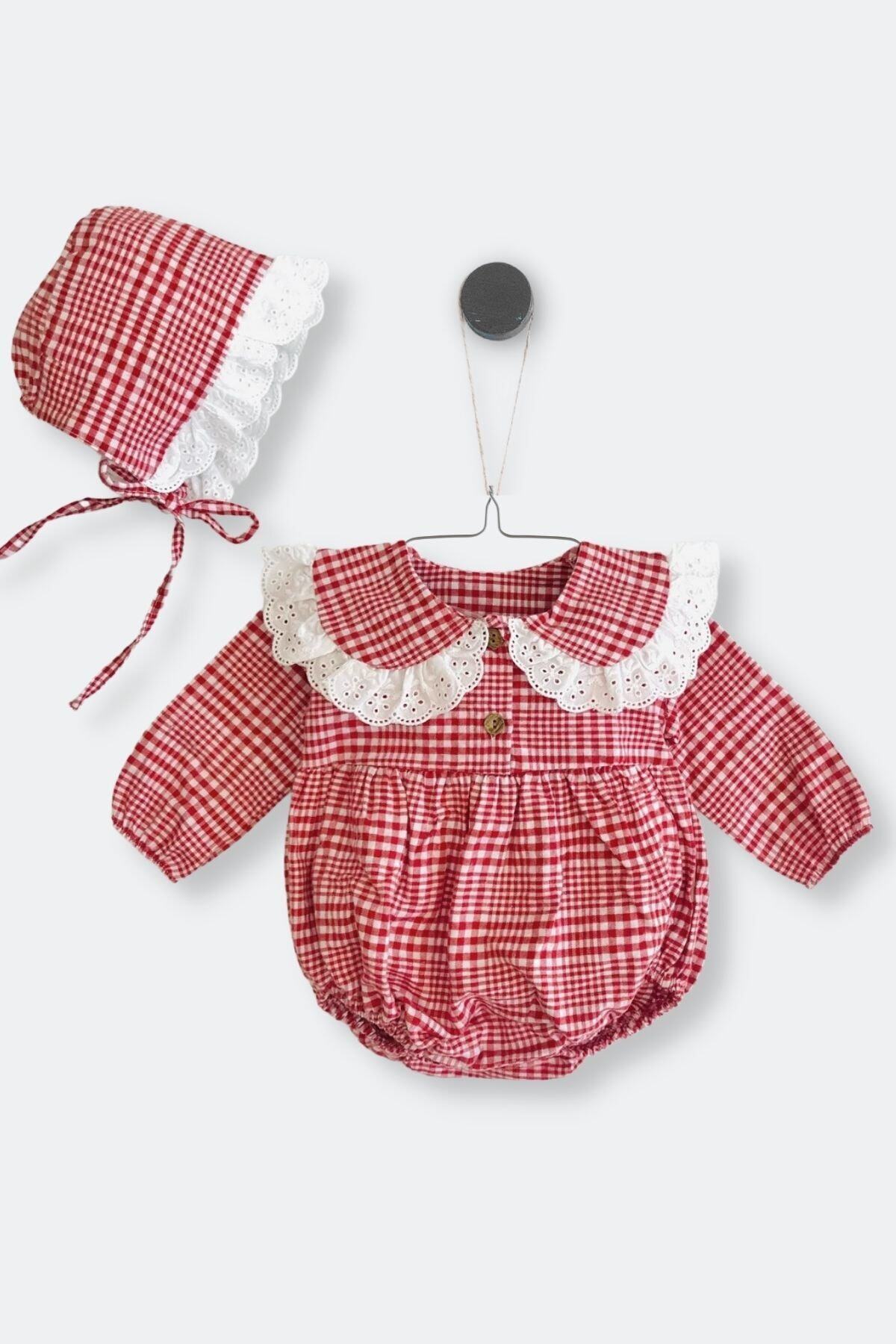 Minytrendy Kız Bebek Özel Tasarım Fistolu Romper Ve Şapkalı Tulum Takım 3-12 Ay