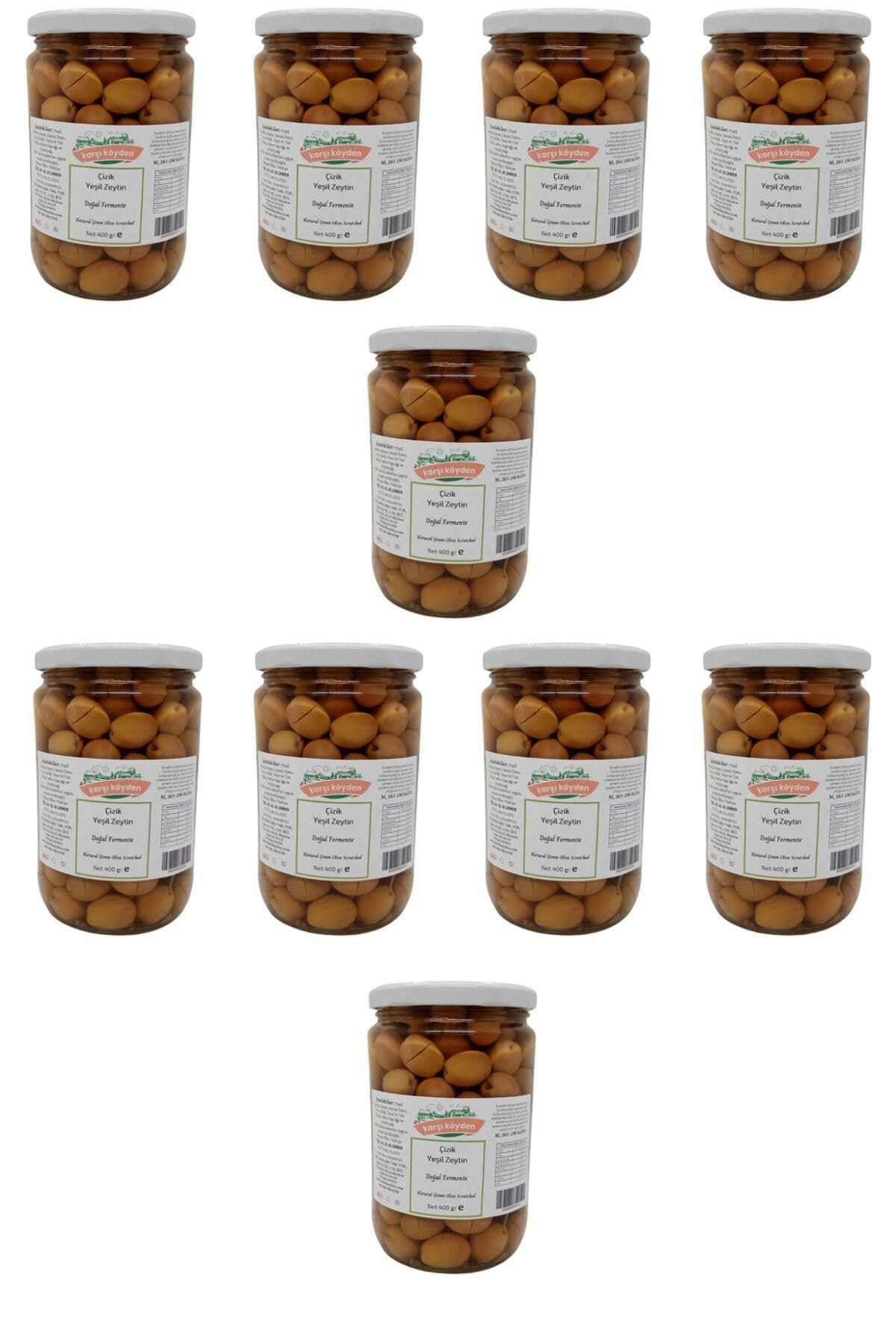 Karşı Köyden Doğal Salamura Çizik Yeşil Zeytin 400gr X 10 Adet
