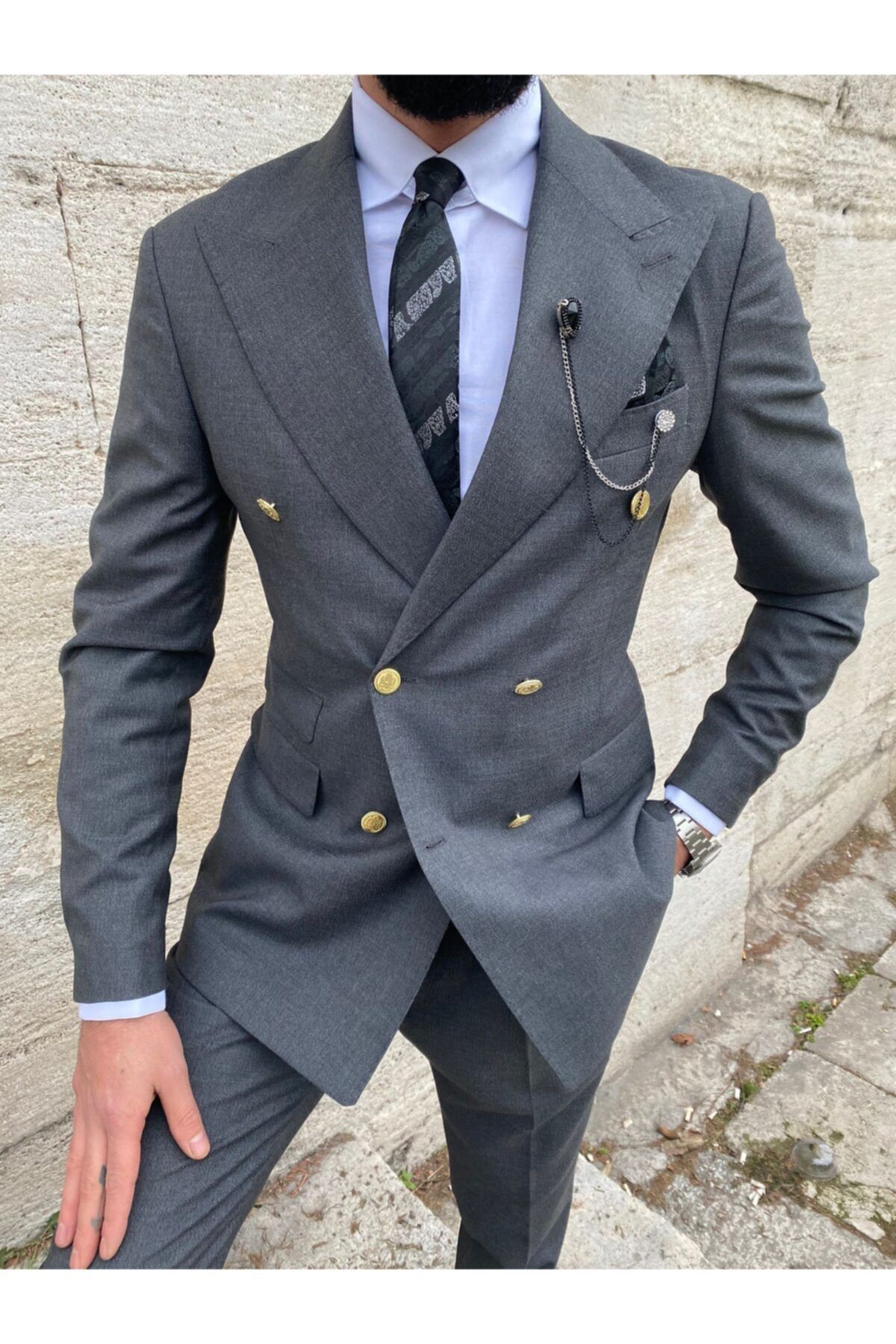 Salihtarzz Yeni Sezon Slim Fit Kruvaze Takım Elbise