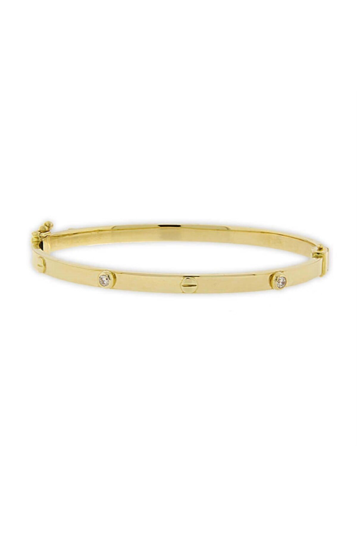 MLT GOLD Cartier Modeli Zirkon Taşlı 14 Ayar Altın Yay Kilitli Kelepçe Bilezik