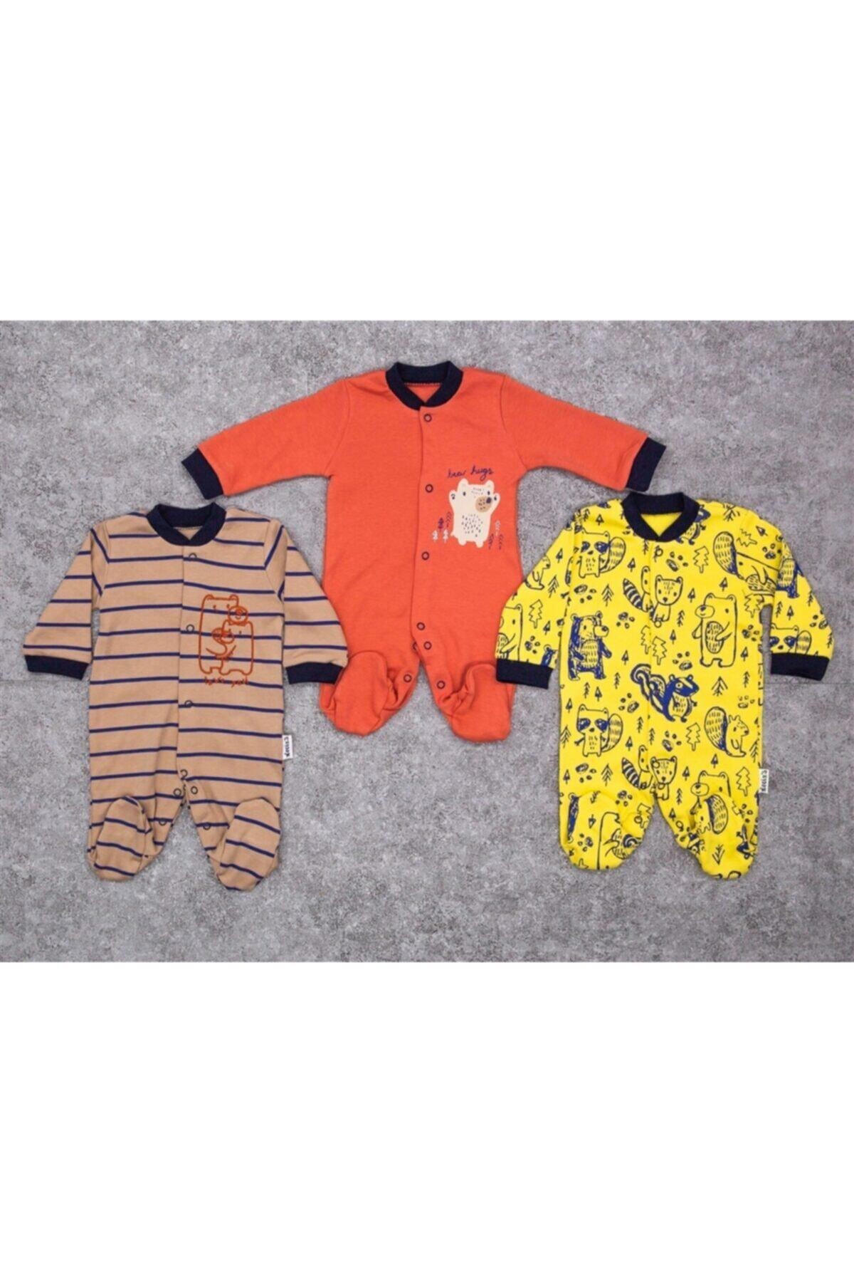 Necix's Bear Hugs Baskılı 3'lü Bebe Badi Tulum