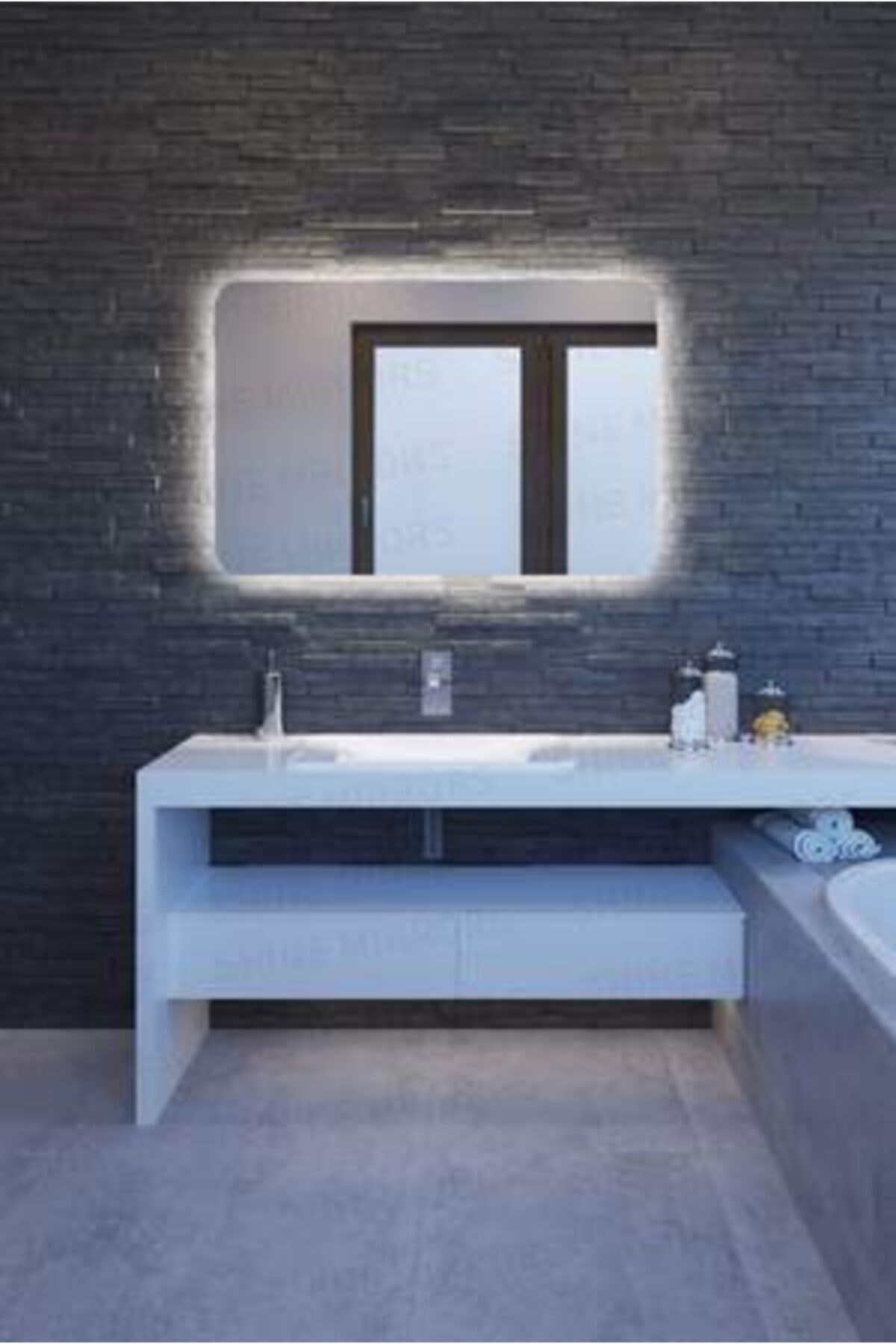 Toprak dekor 70*50 Ledli Banyo Aynası Beyaz Led