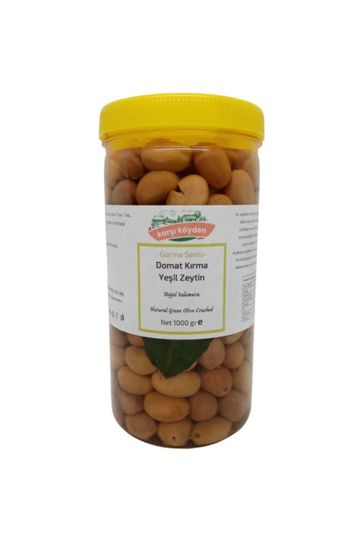 Karşı Köyden Gurme Serisi Domat Kırma Yeşil Zeytin (1000gr - Pet Kavanoz)