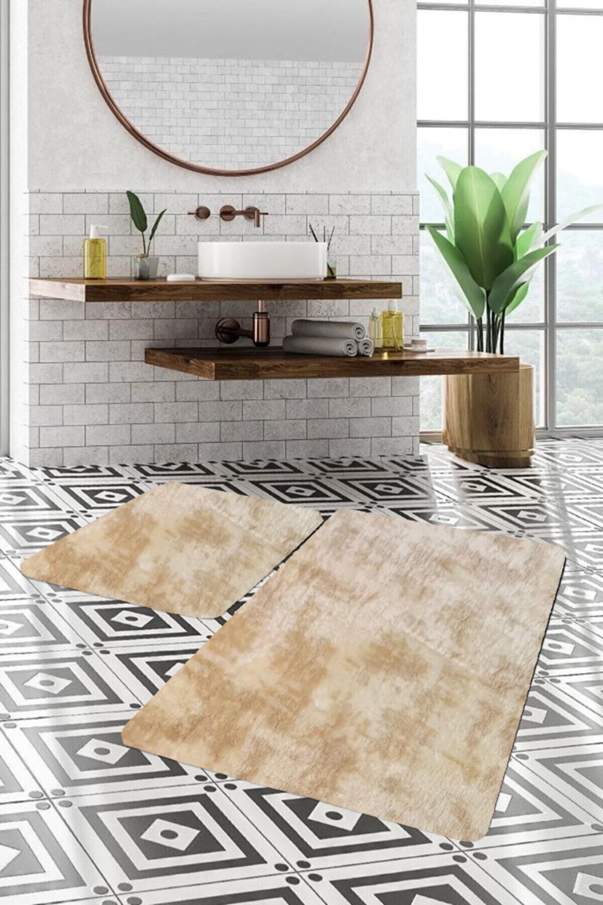 Sarar 2'li Büyük Xl Boy Post Peluş Banyo Takımı 120x80 80x50 Damalı