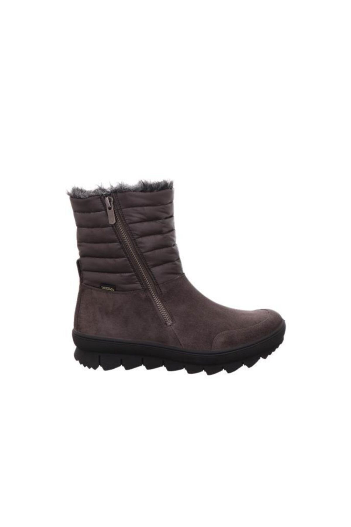 Legero Hafif, Kalın Taban Gore-tex Fermuarlı Kar Botu, Koyu Gri Süet Kumaş