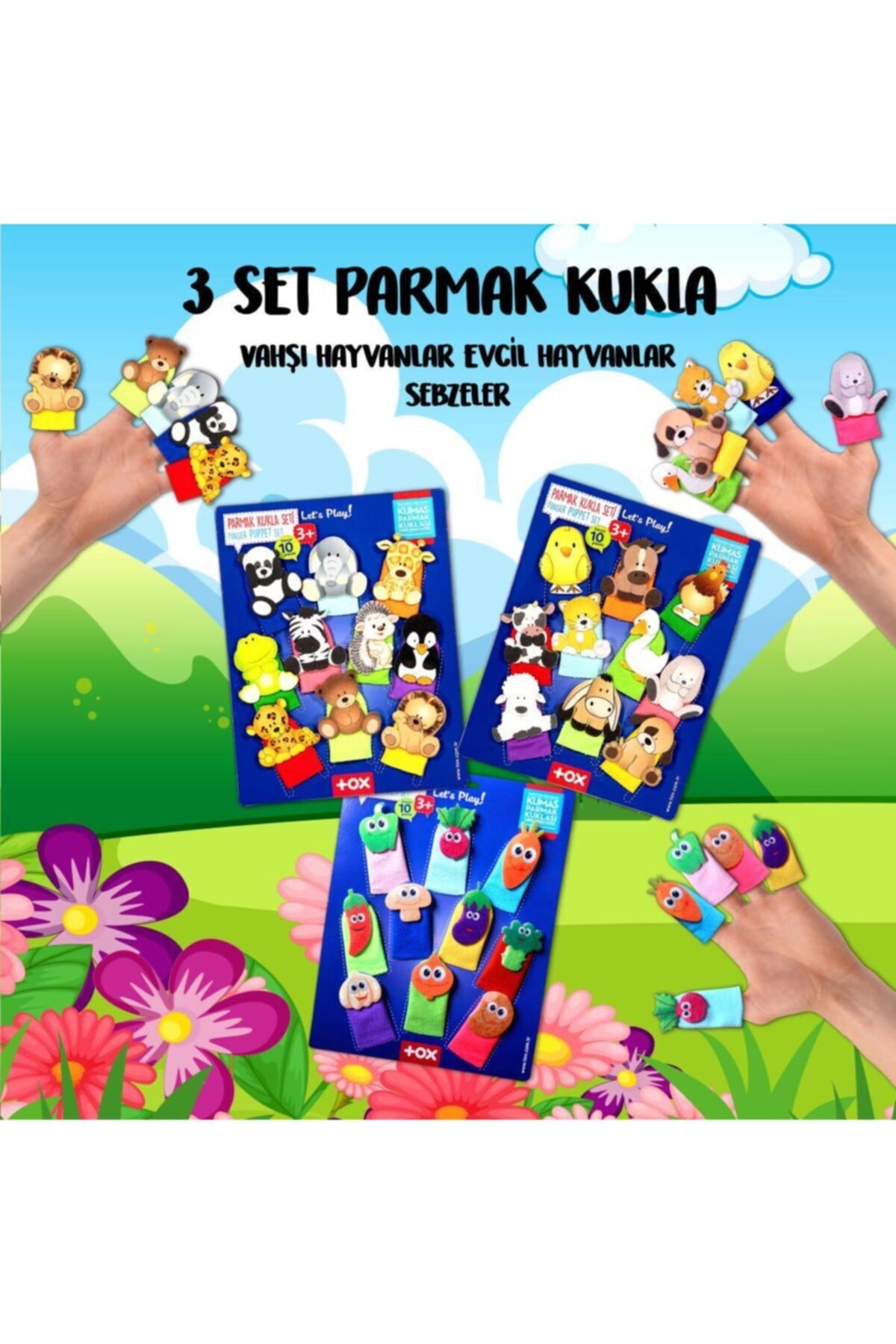 Tox 3 Set - 30 Parça Evcil , Vahşi Hayvanlar Ve Sebzeler Parmak Kukla T77-1 T78-1 T104