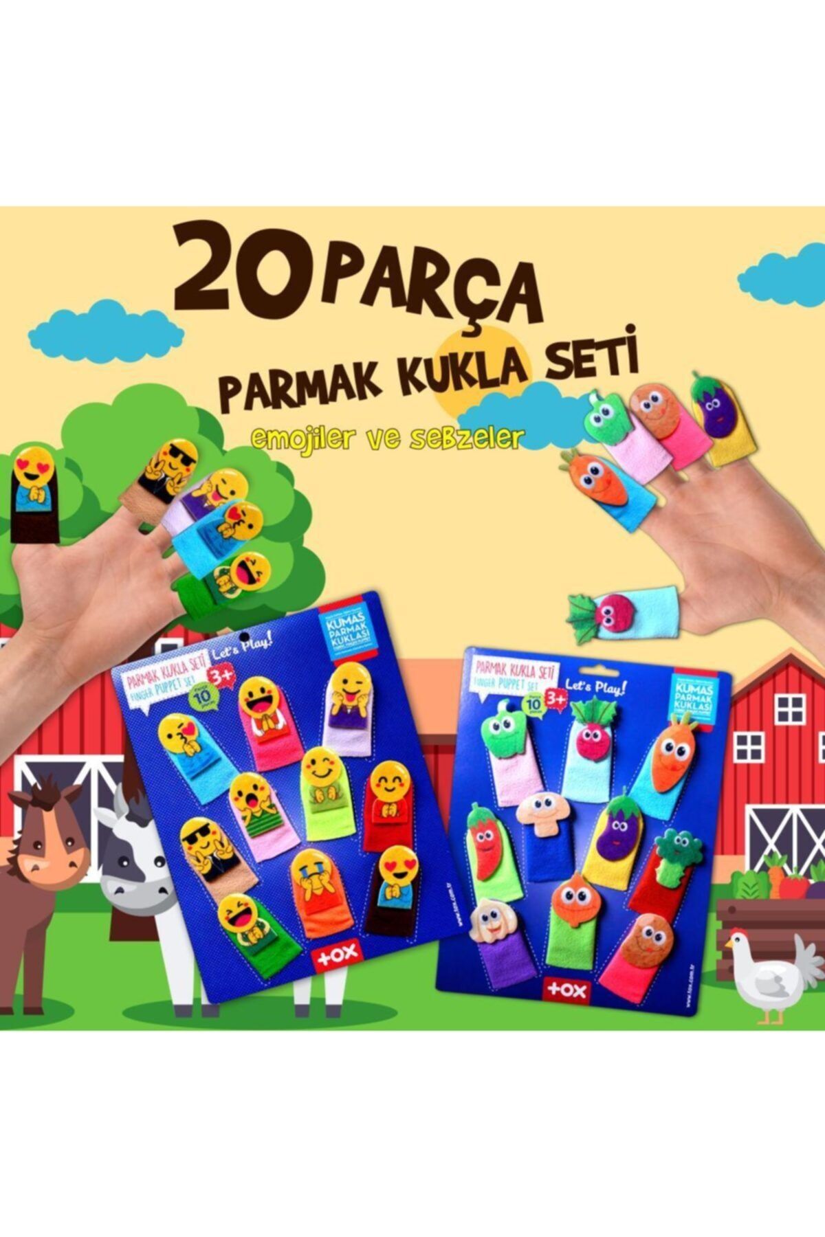 Tox 2 Set - 20 Parça Emojiler Ve Sebzeler Parmak Kukla T106 T104