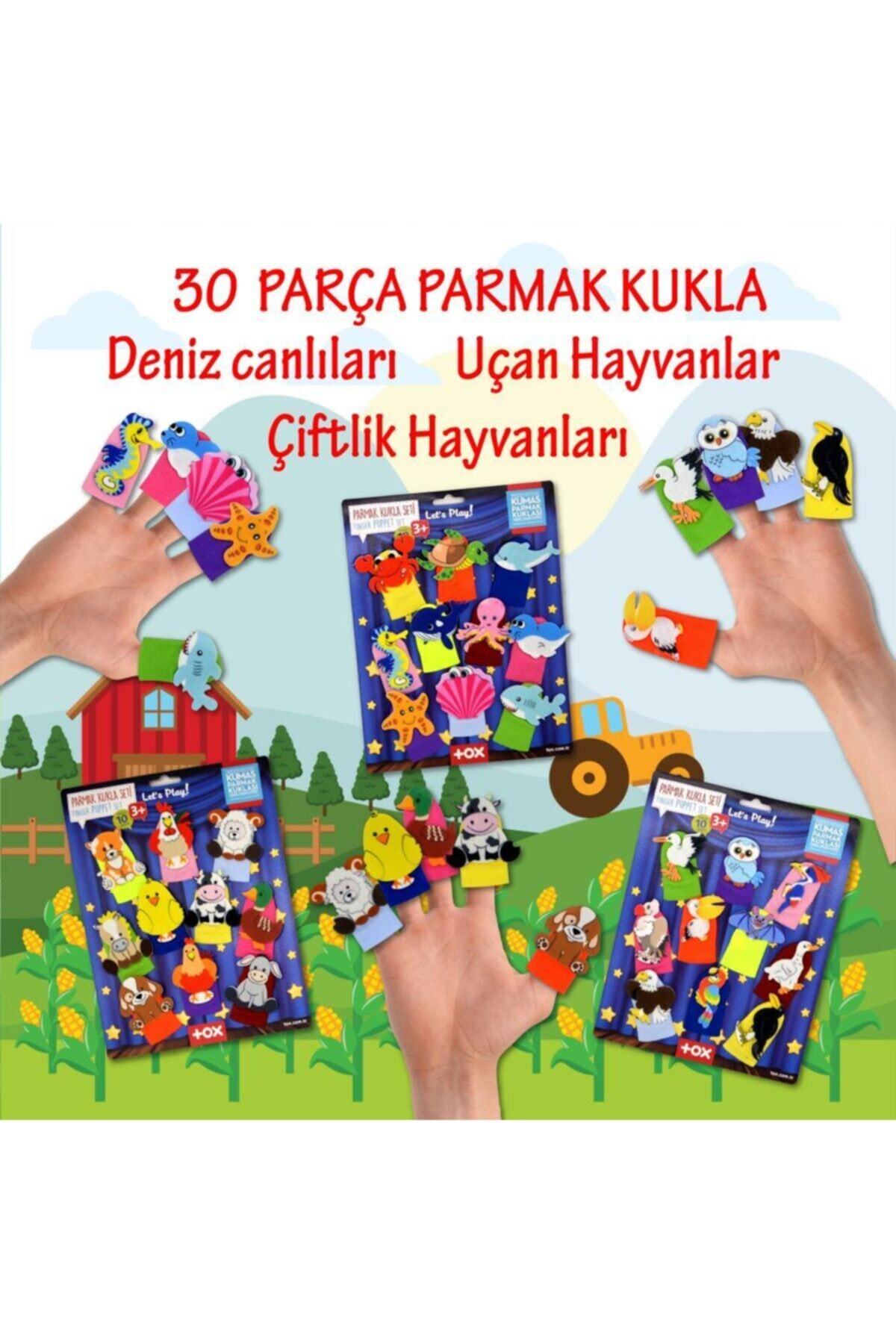 Tox 3 Set - 30 Parça Deniz Canlıları, Çiftlik Ve Uçan Hayvanlar Parmak Kukla T120 T121 T222