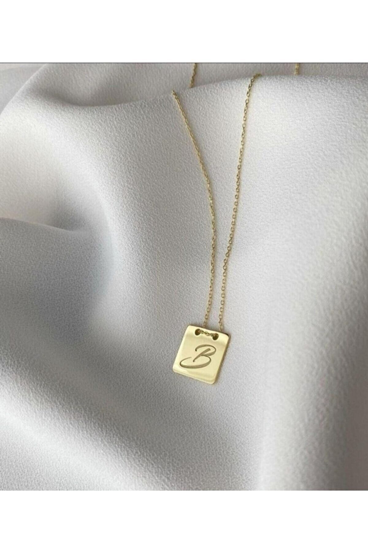 ernsilver Harfli Plaka Kolye, 925k Gold Renk, Bütün Harfler Mevcut