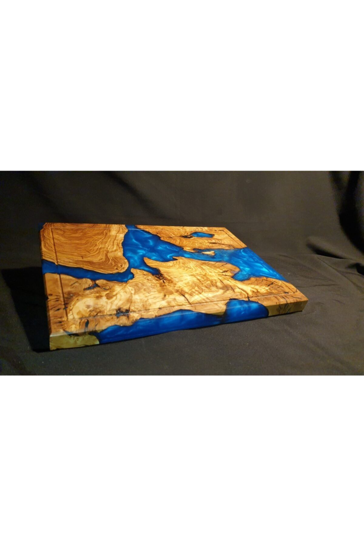 F&S WoodArt Rustik Zeytin Ağacı & Epoksi Sunum Tahtası / Kesme Tahtası - Mavi