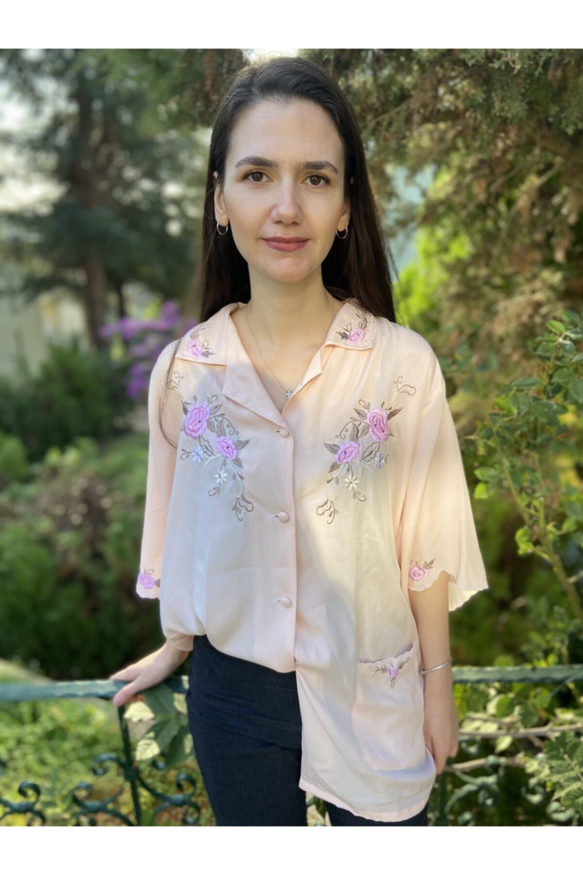 Bycisle Pembe Nakışlı Gömlek Kimono