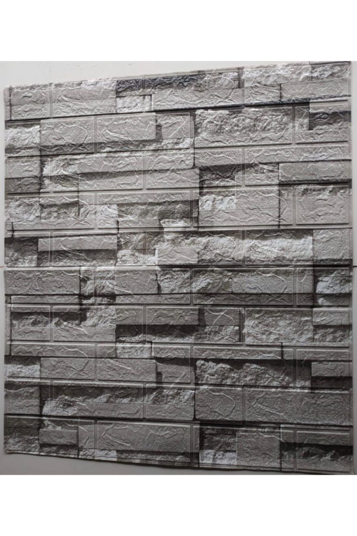 Renkli Duvarlar 10 Adet 70-77cm Gri Taş Desen Yapışkanlı Duvar Kağıdı Panel Nw115 5.3 M2
