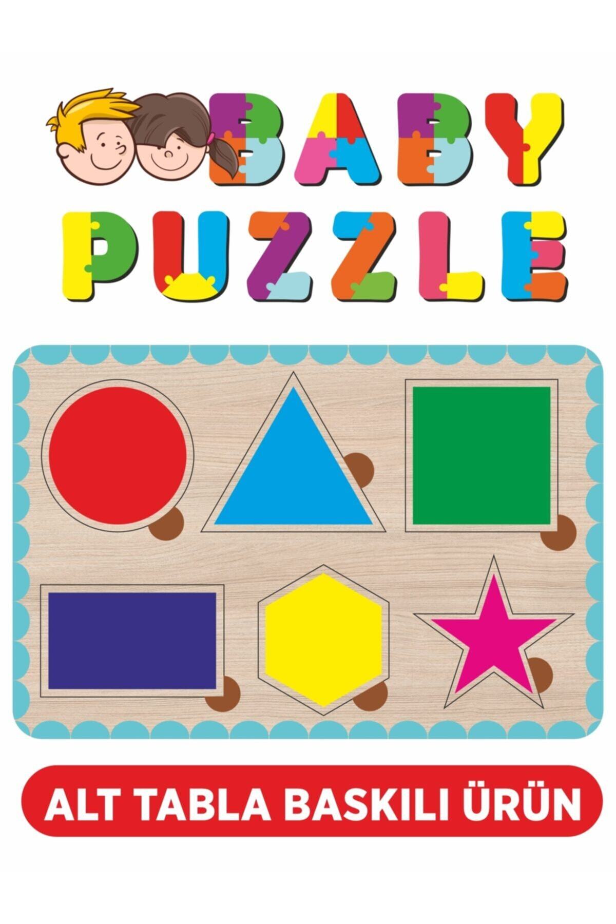Baskı Atölyesi Geometrik Şekiller Kare, Üçgen, Dikdörtgen, Daire, Yıldız Bul-tak Ahşap Puzzle