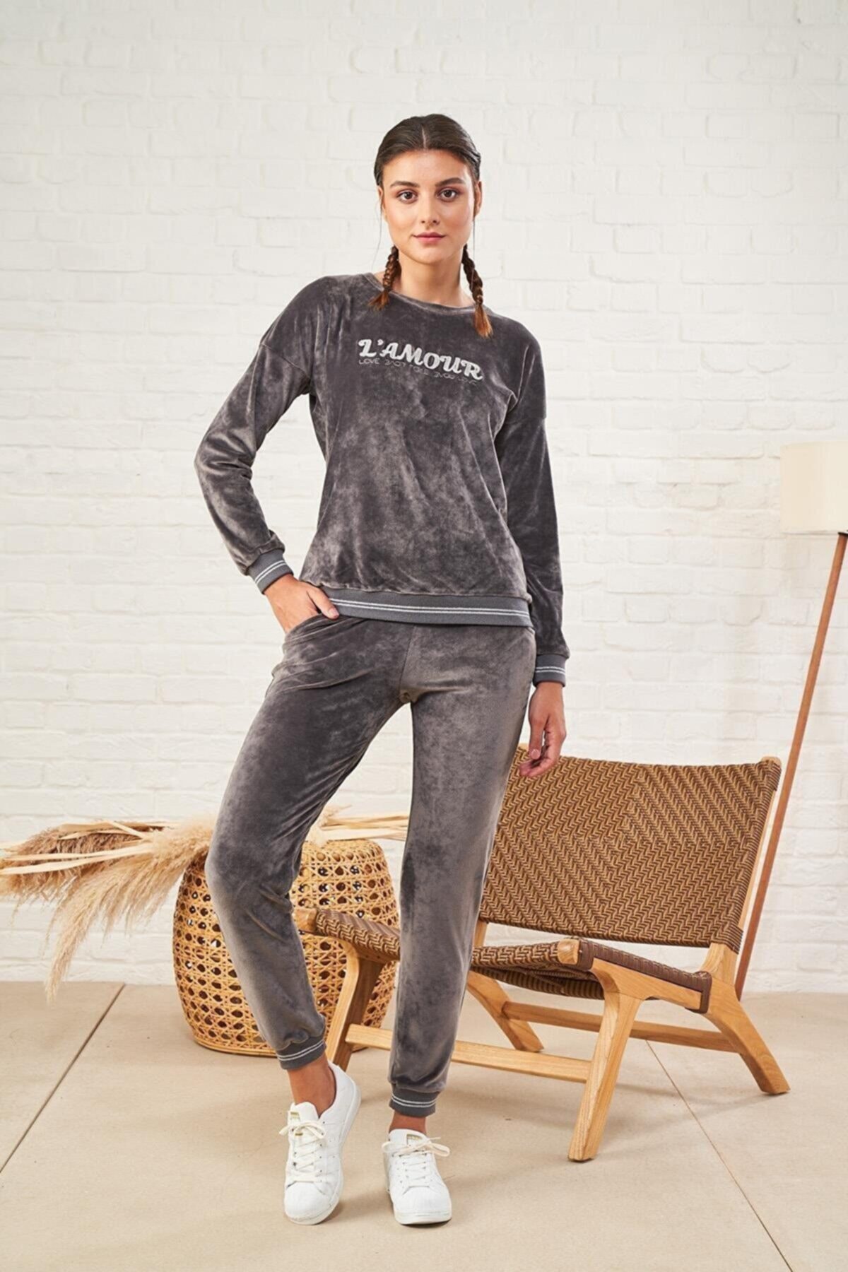 Pjs Pijama Pjs 22473 Kadın O Yaka Kadife Eşofman Takım