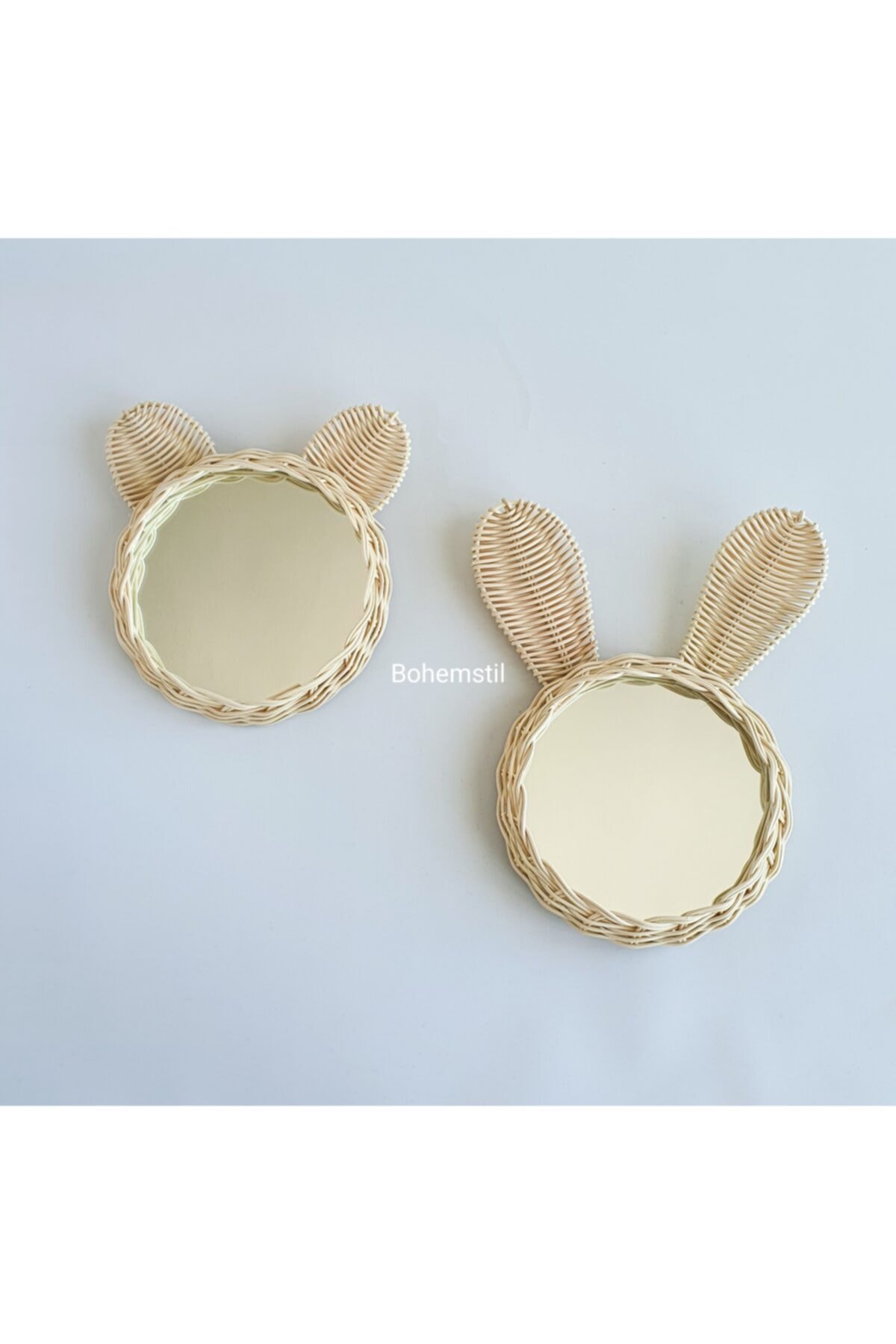 Bohem Stil Rattan Bambu Hasır Ikili Ayna