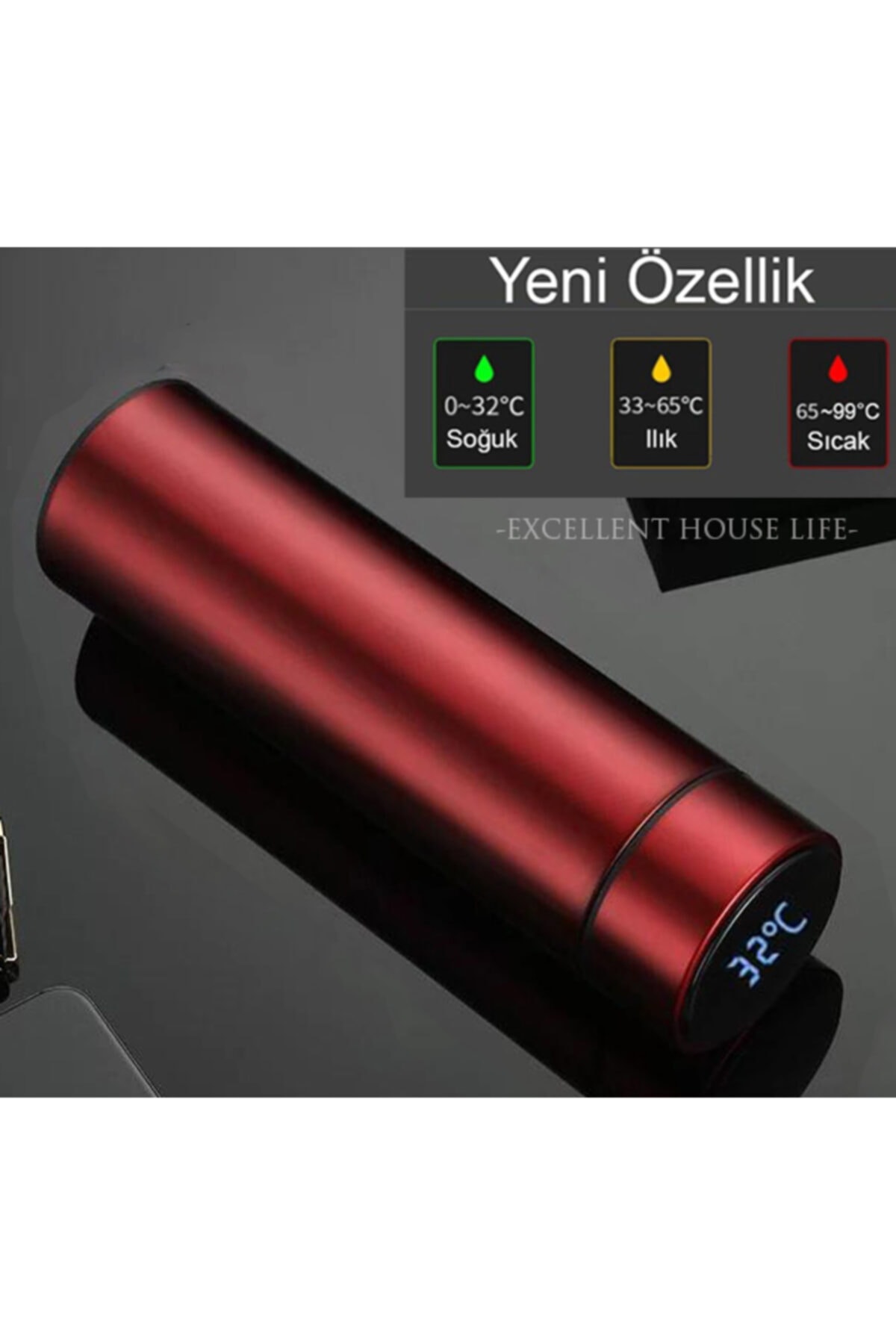 Excellent House Life Akıllı Led Termos Paslanmaz Çelik %100 Sızdırmaz