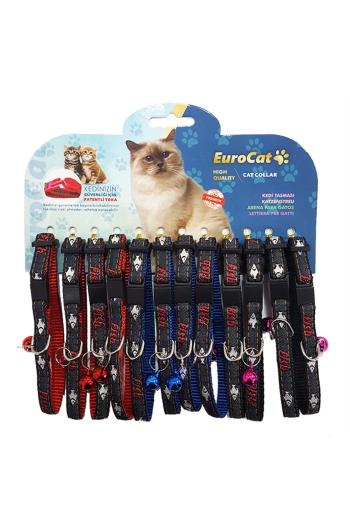 Eurocat Balık Desenli Çıngıraklı Kedi Boyun Tasması 12'li