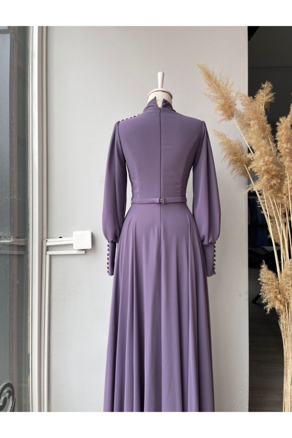 sarıhan Moda Almeda Lila Şifon Tesettür Abiye-elbise