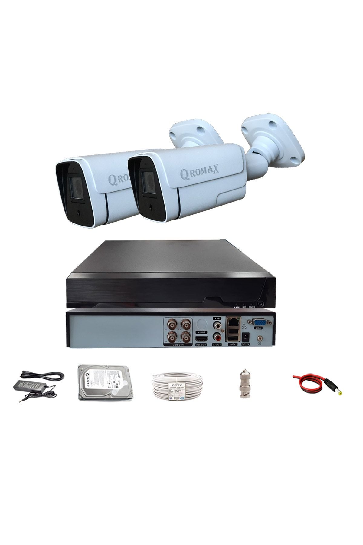 qromax Pro 8202 2 'li 5 Megapiksel Sony Lens 1080p 2 Atom Led Metal Kasa Güvenlik Kamerası Seti