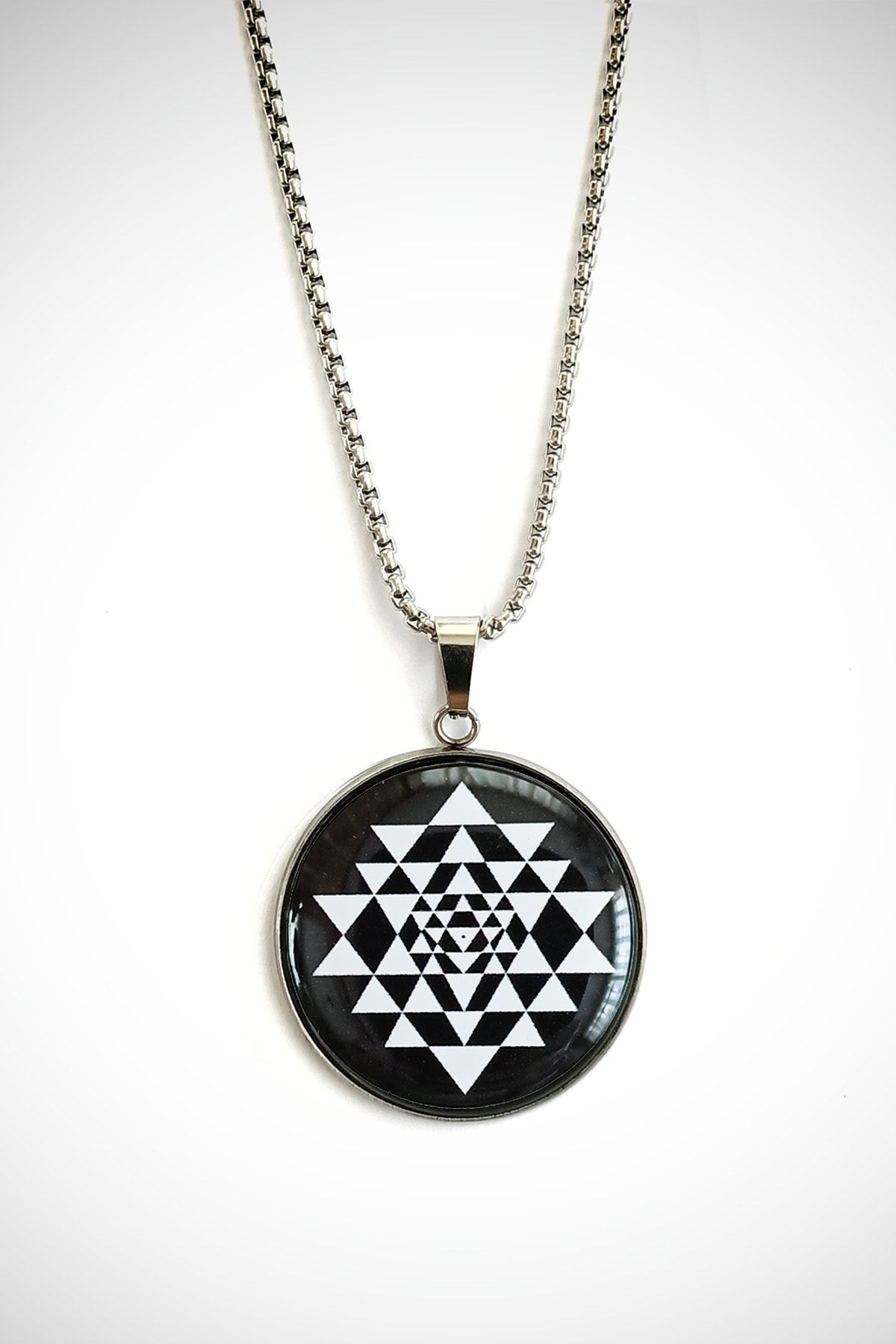 Sihirli Titreşimler Sri Yantra Paslanmaz Çelik Kolye Şans Bolluk Bereket Yantrası