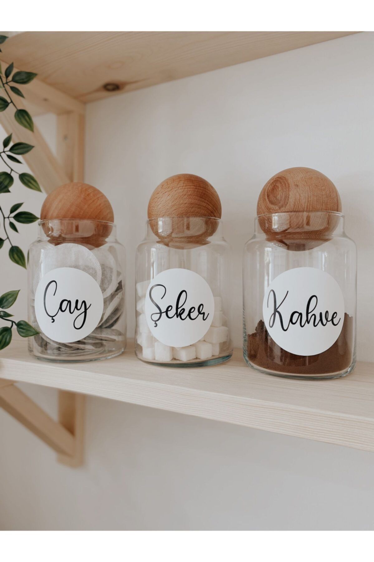 ANJEAHOME Ahşap Top Kapak 3'lü Çay-şeker-kahve Kavanozu