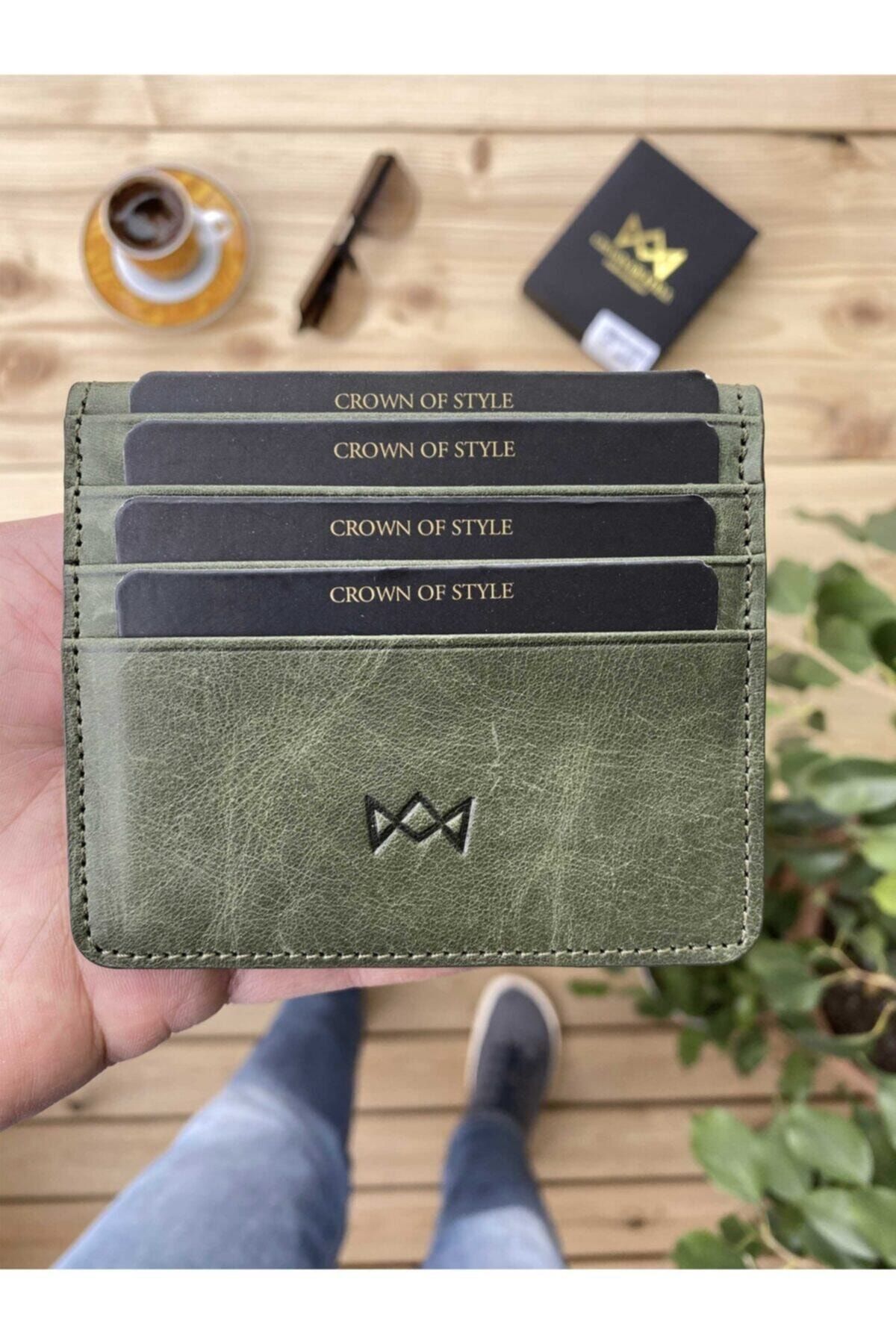 Crown Of Style Fold Haki Yeşil Para Bölmeli Ince Hakiki Deri Kartlık