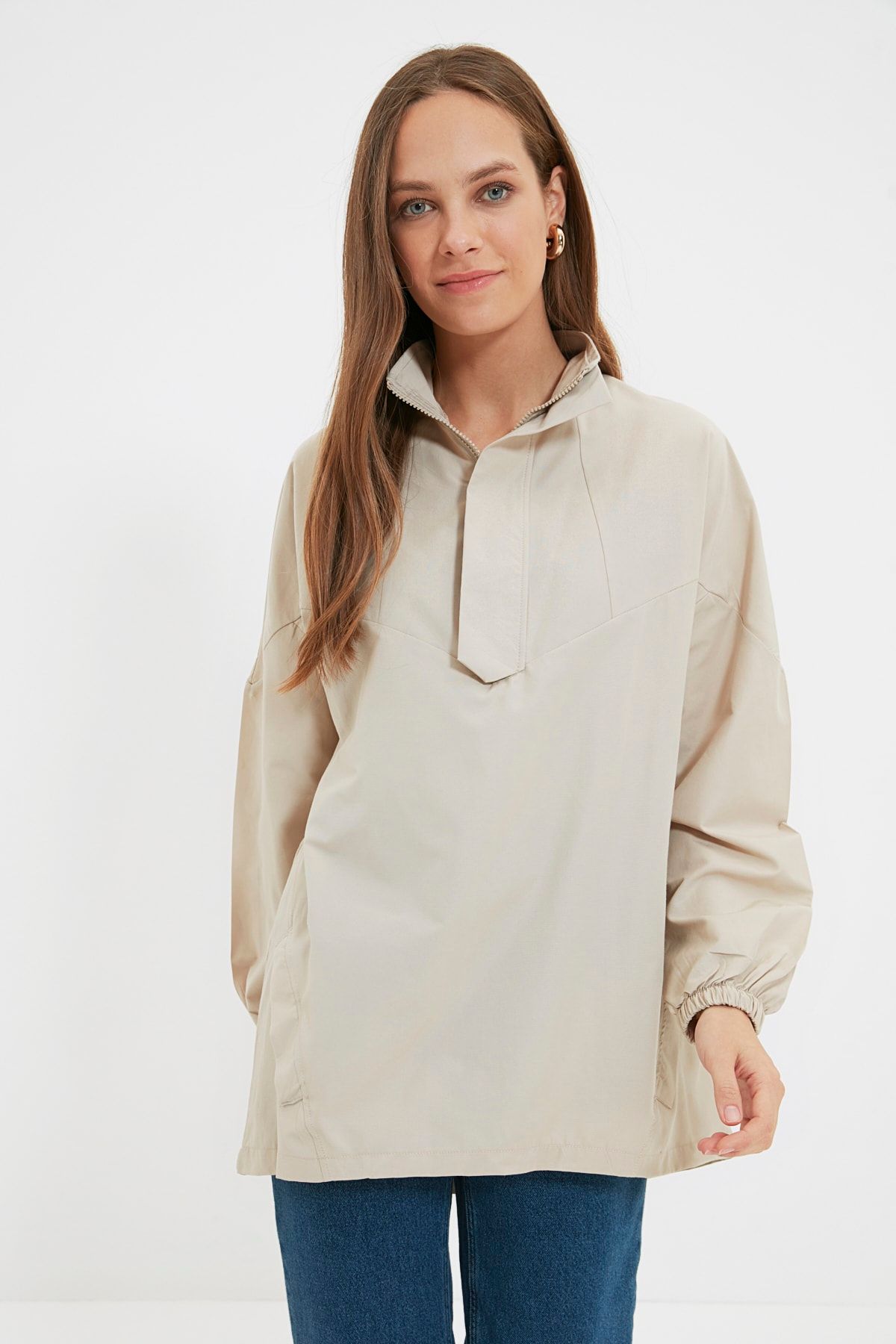 Trendyol Modest Bej Dik Yaka Tunik TCTAW22UK0111
