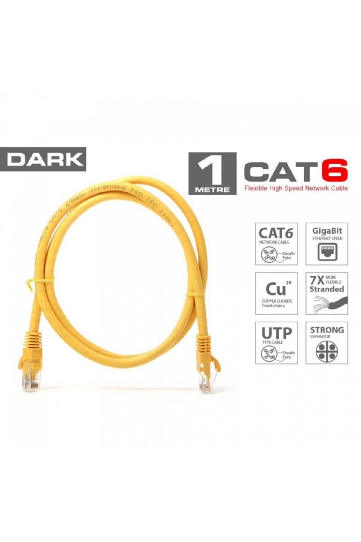 Dark Dk-cb-nt6u100y 1mt Utp Cat6 Patch Kablo Sarı Awg24/7