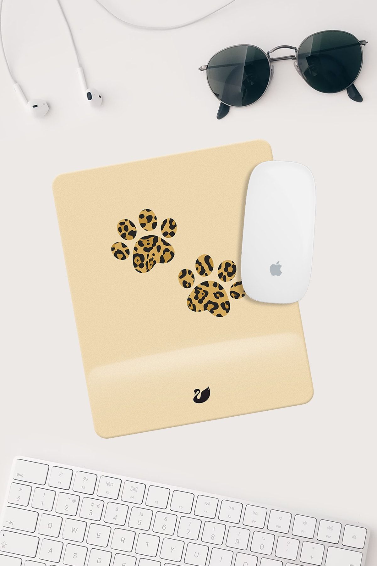 Kinder Garden Kahverengi Pati Çizimli Bilek Destekli Dikdörtgen Mouse Pad Mouse Altlığı