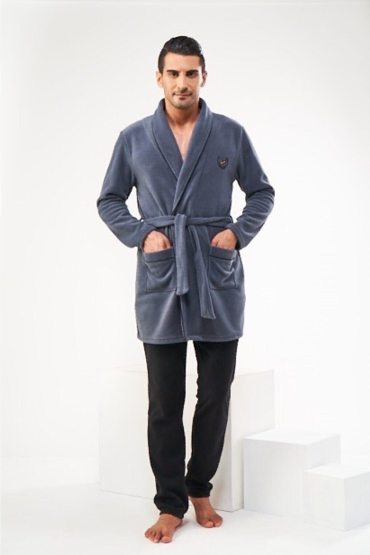 Pjs Pijama Pjs 22625 Erkek Kışlık Sabahlık - Gri