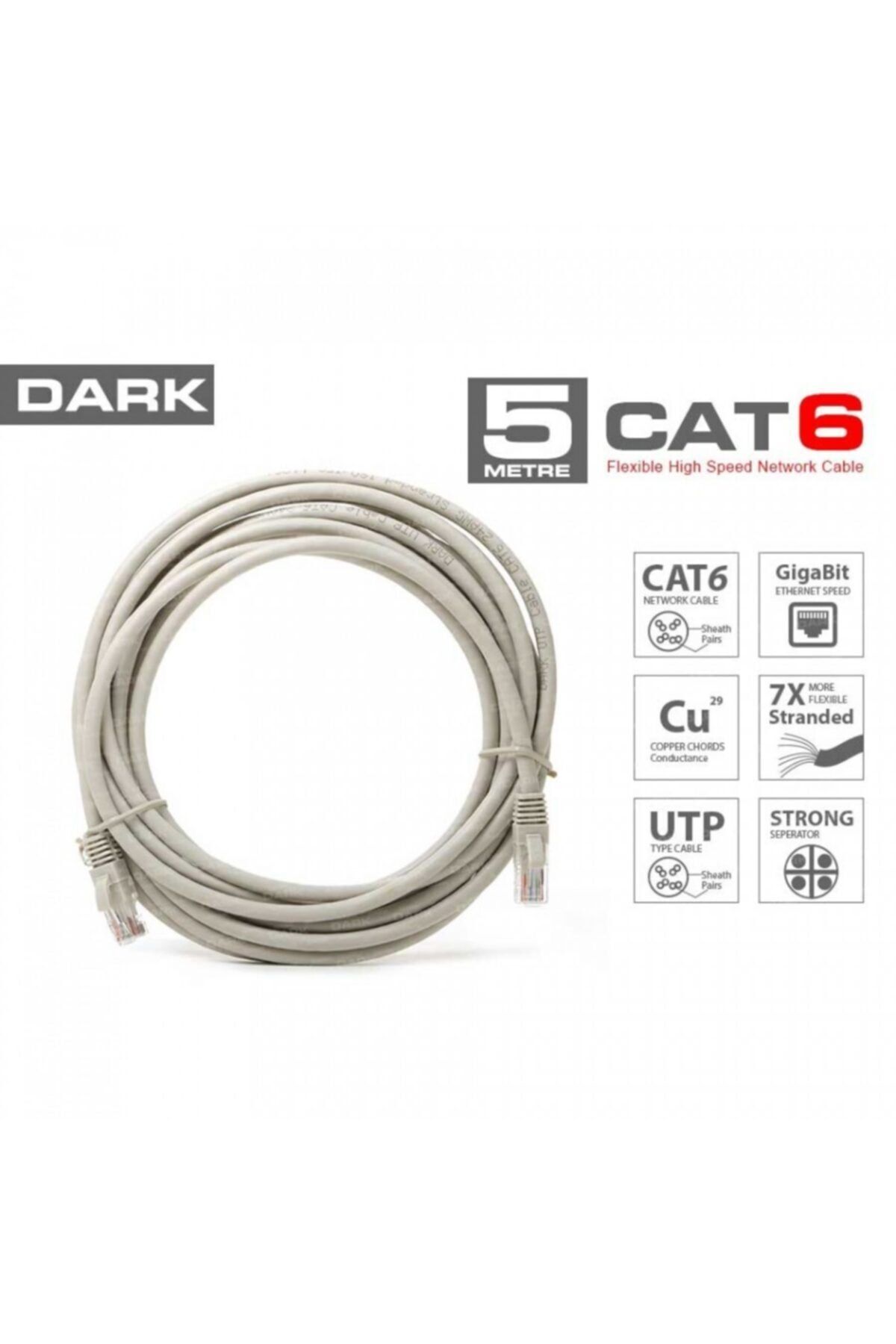 Dark Dk-cb-nt6u500g 5mt Utp Cat6 Patch Kablo Grı Awg24/7