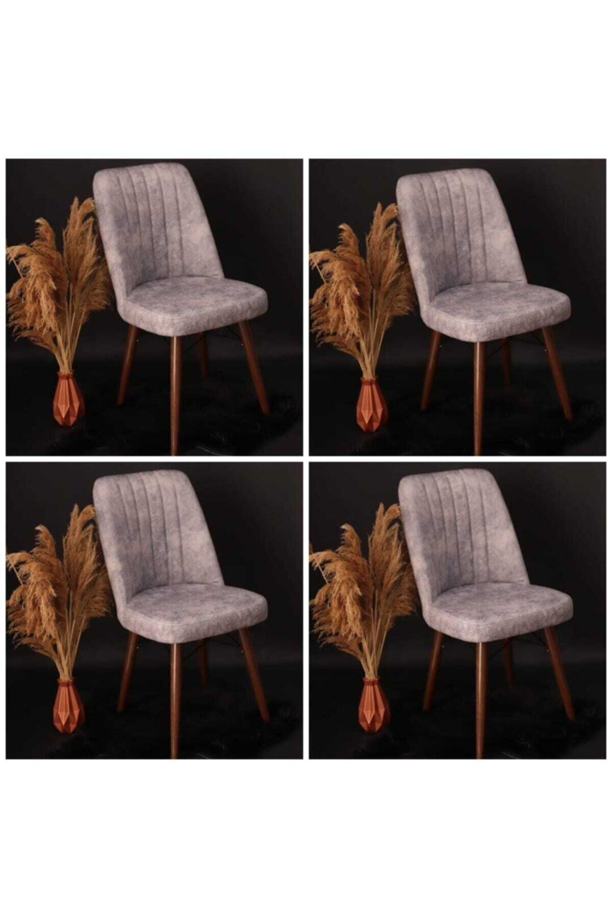 Fermat home collection Mutfak Yemek Odası Kafe Balkon Teras Sandalyesi Ahşap Ayaklı Gürgen 4lü Takım