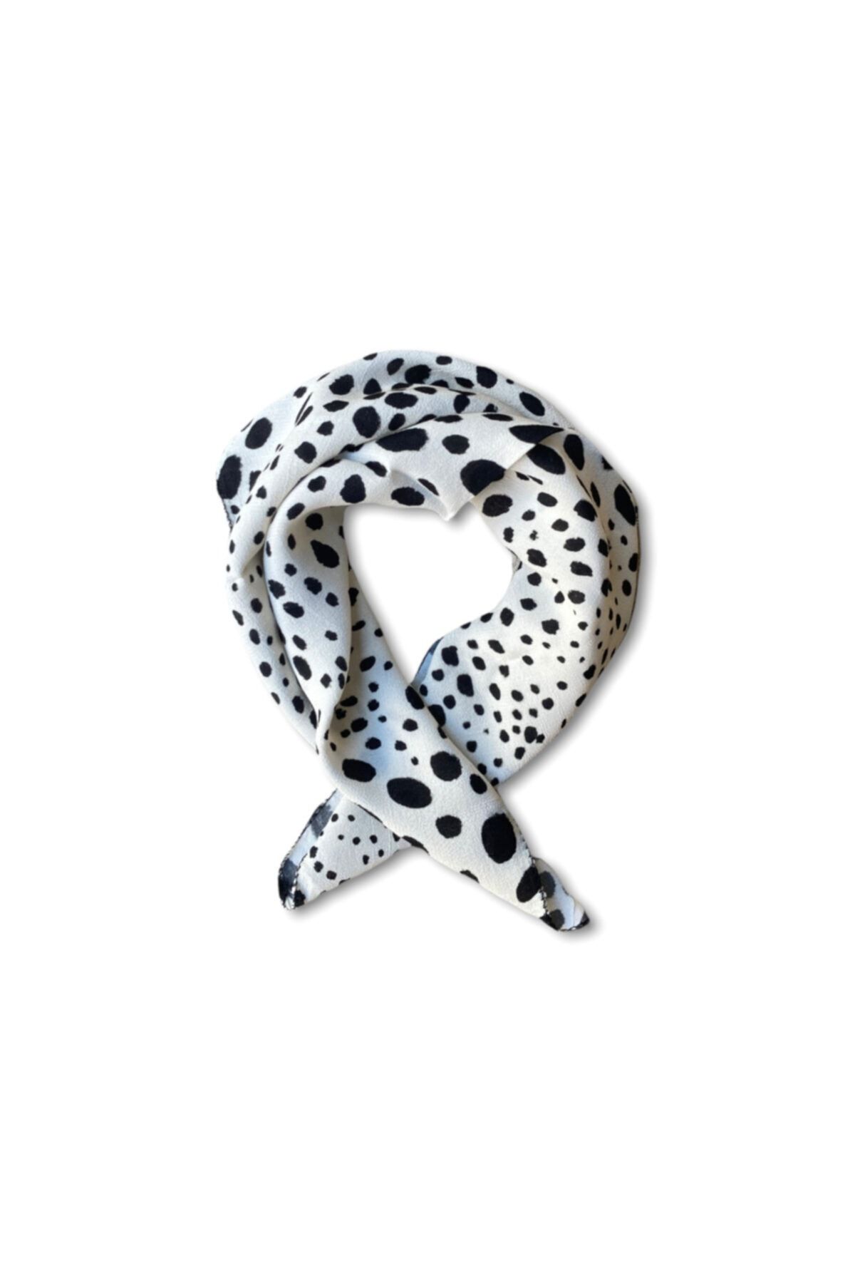 Nilnewshop Beyaz Siyah Puantiye Desenli Pamuk Fular Bandana Nilful109