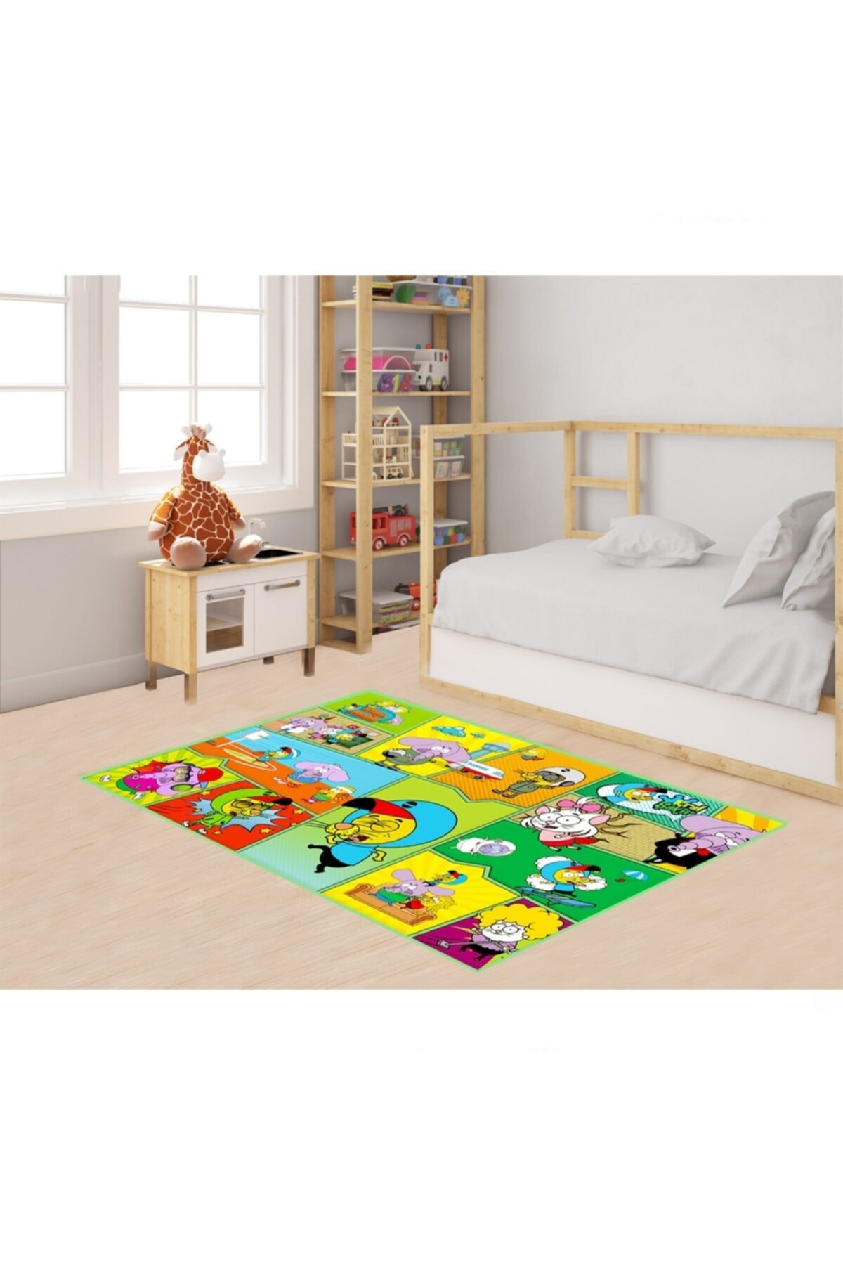 Akar Karikatür oyun Halısı 100x150 cm Beyaz At