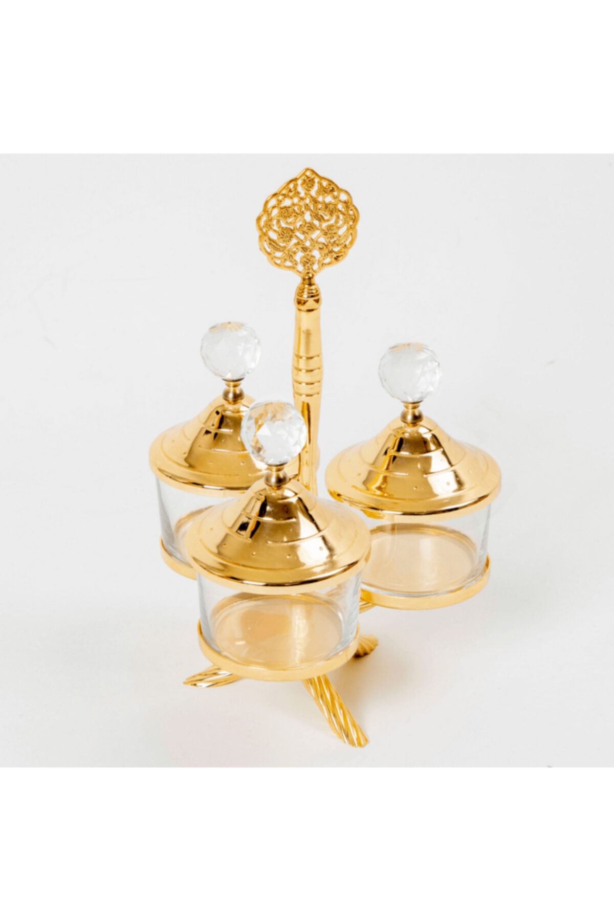 İnova Home Decor Aden Standlı Üçlü Gold-sade Baharatlık-çerezlik Seti