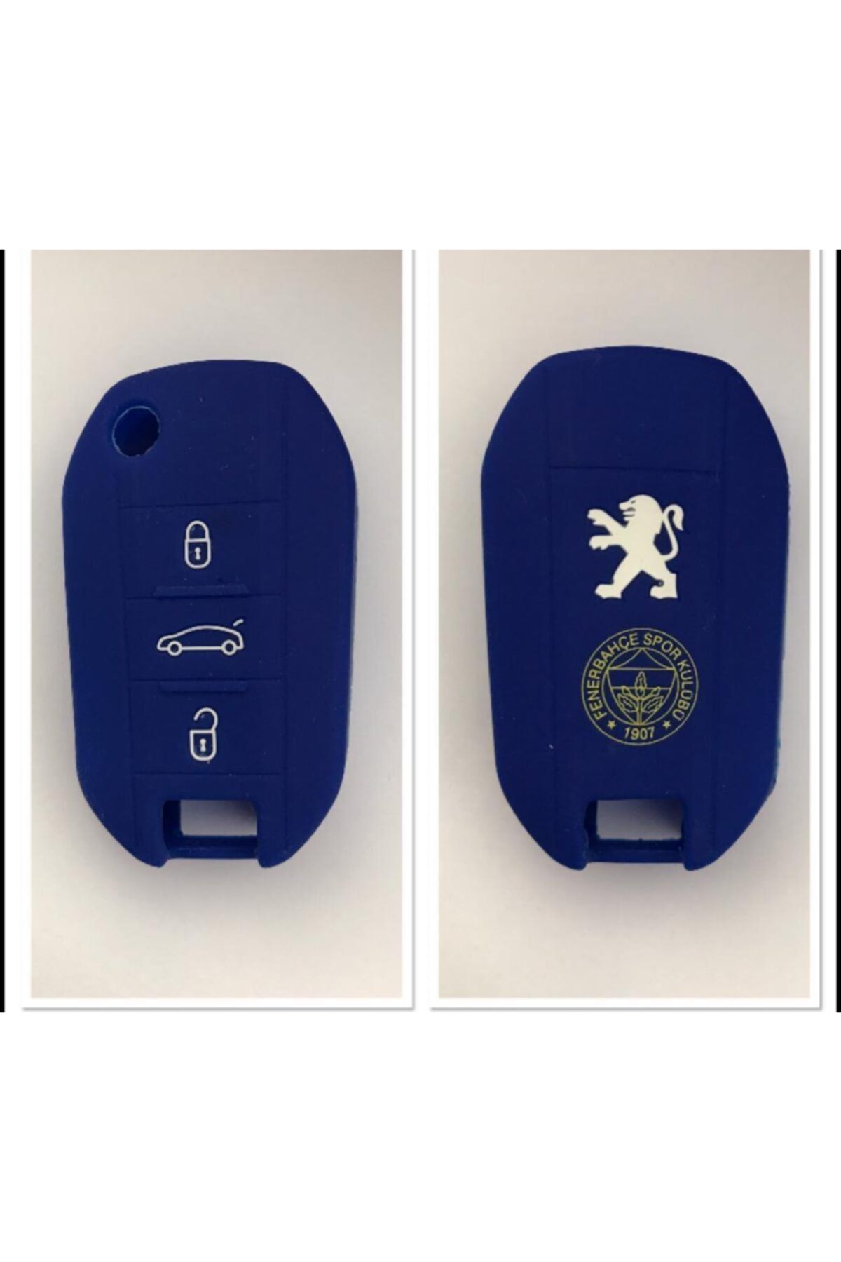 OEM Peugeot 208 308 301 3008 5008 Sustalı Silikon Anahtar Koruma Kılıfı Mavi Renk Fenerbahçe Logolu