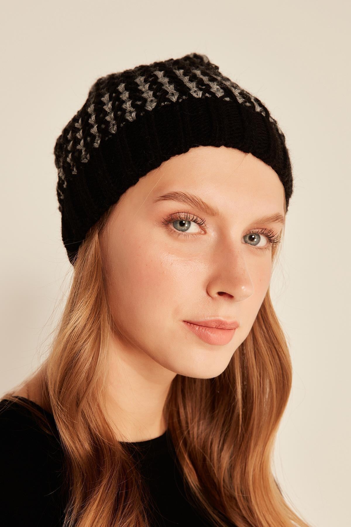 YLondon 14160 Örgülü Siyah Bere