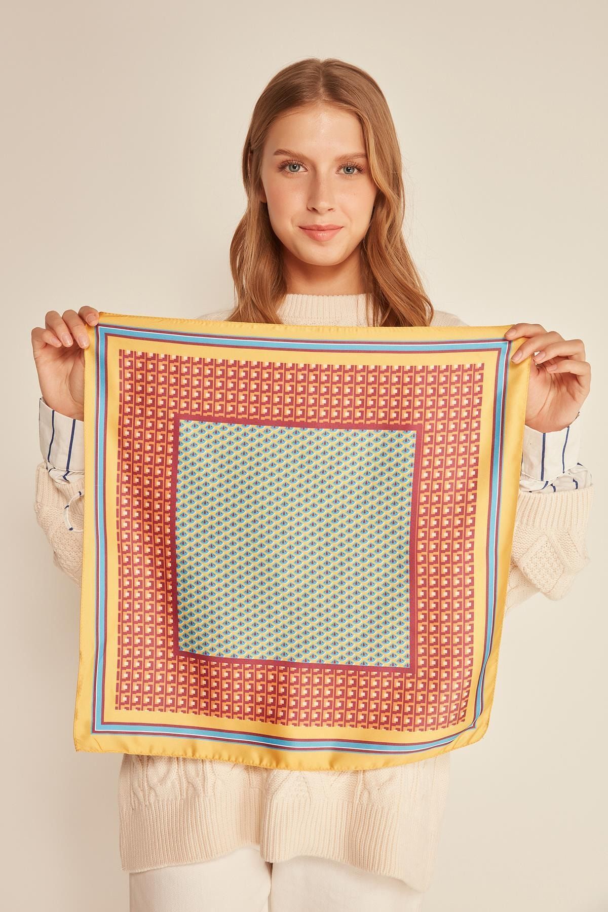 YLondon 13942 Geometrik Desenli Kiremit Bandana Fular