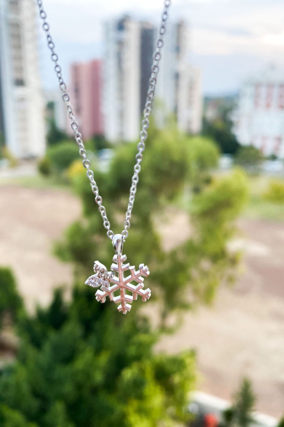 Per10 Silver Kelebek Detaylı Kar Tanesi Kadın Kolyesi - Zirkon