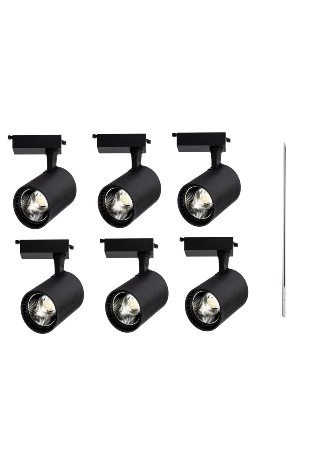 FOBLIGHT Paris 30 Watt 6 Adet Ray Spot Siyah Kasa Gün Işığı + 2 Adet 1 Metre Monofaze Beyaz Ray