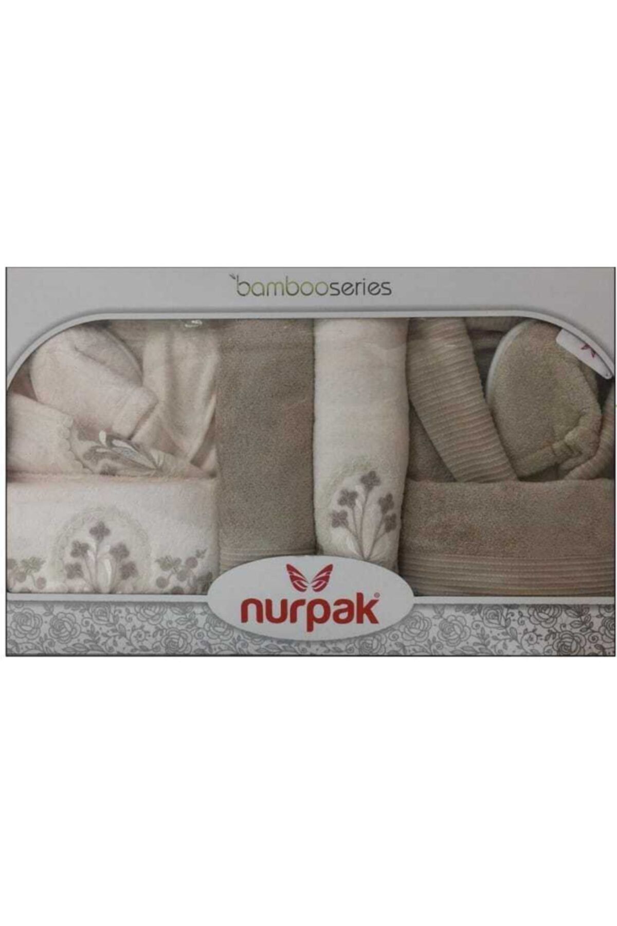 Nurpak Hayal Bambu Bornoz Seti Krem Kahverengi