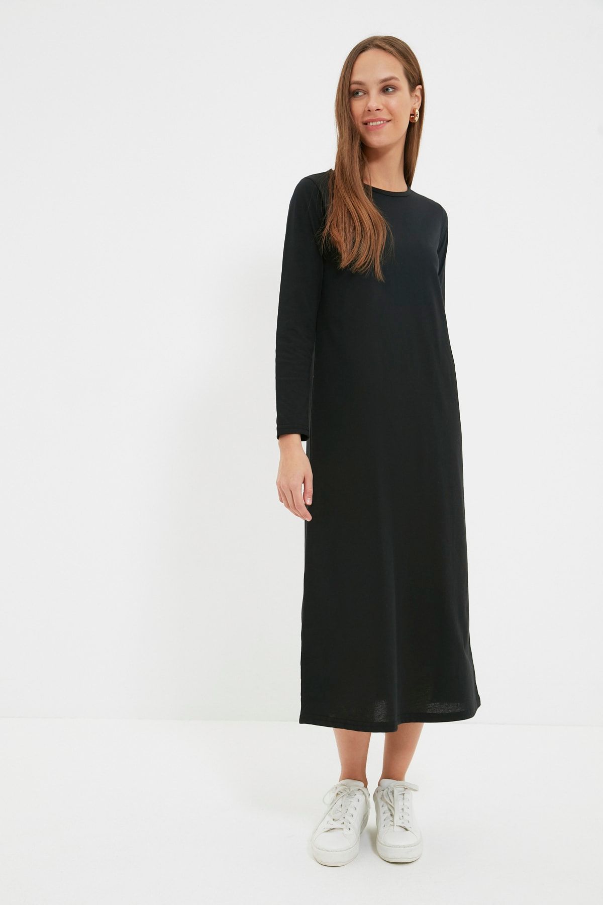Trendyol Modest Siyah Bisiklet Yaka Örme Elbise- TCTAW22UK0253