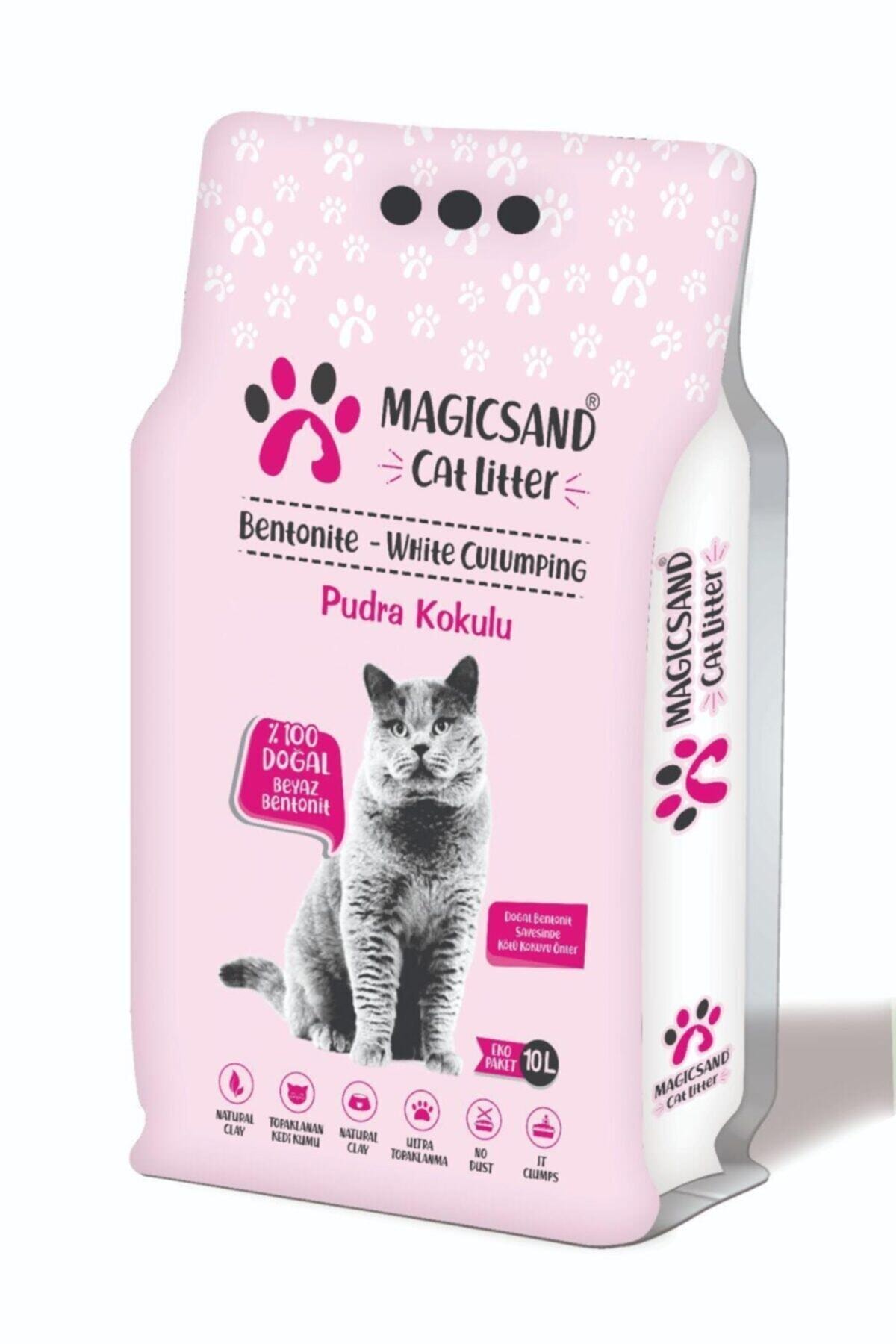 magicsand Pudra Kokulu Topaklanan Kedi Kumu %100 Doğal Bentonit Ince Taneli 10 Lt.