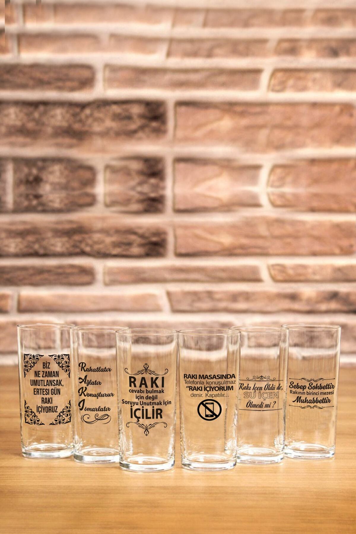 Ranadan Özel Tasarım Rakı Masası Temalı 6'lı Set Meşrubat  Bardağı