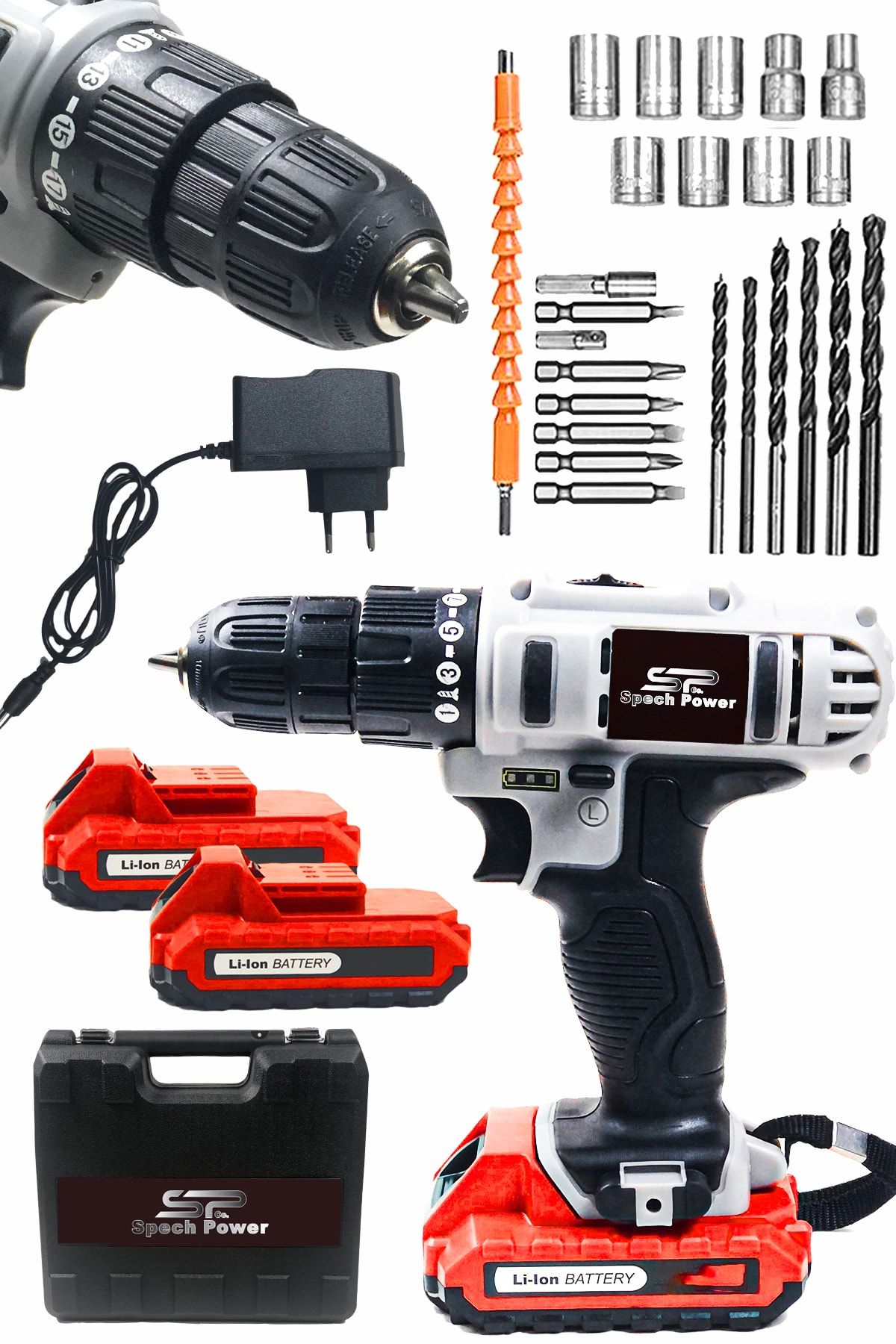 Spech Power Amerikan Cooper 58 V 6 Ah Darbeli Sjs Çift Metal Şanzuman Şarjlı Çift Akülü Vidalama Matkap