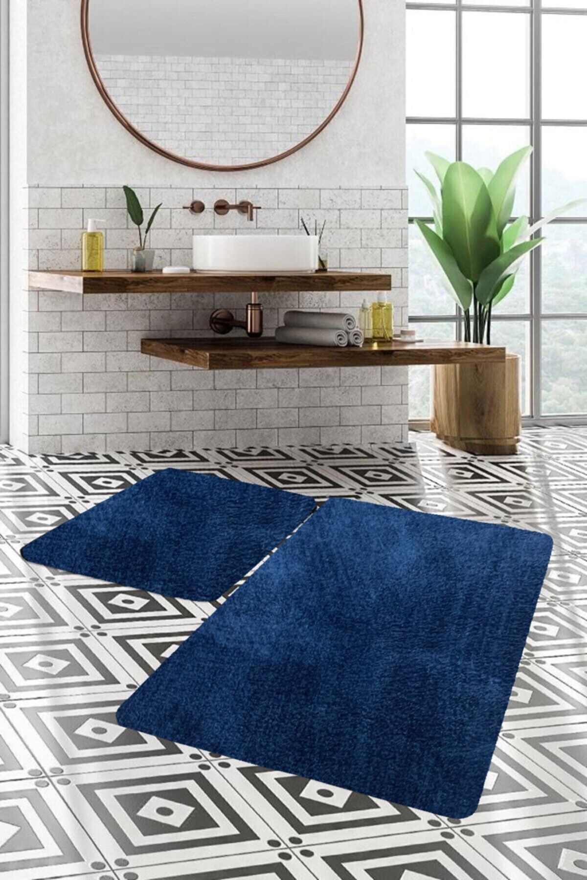 Sarar 2'li Büyük Xl Boy Post Peluş Banyo Takımı 120x80 80x50 Mavi